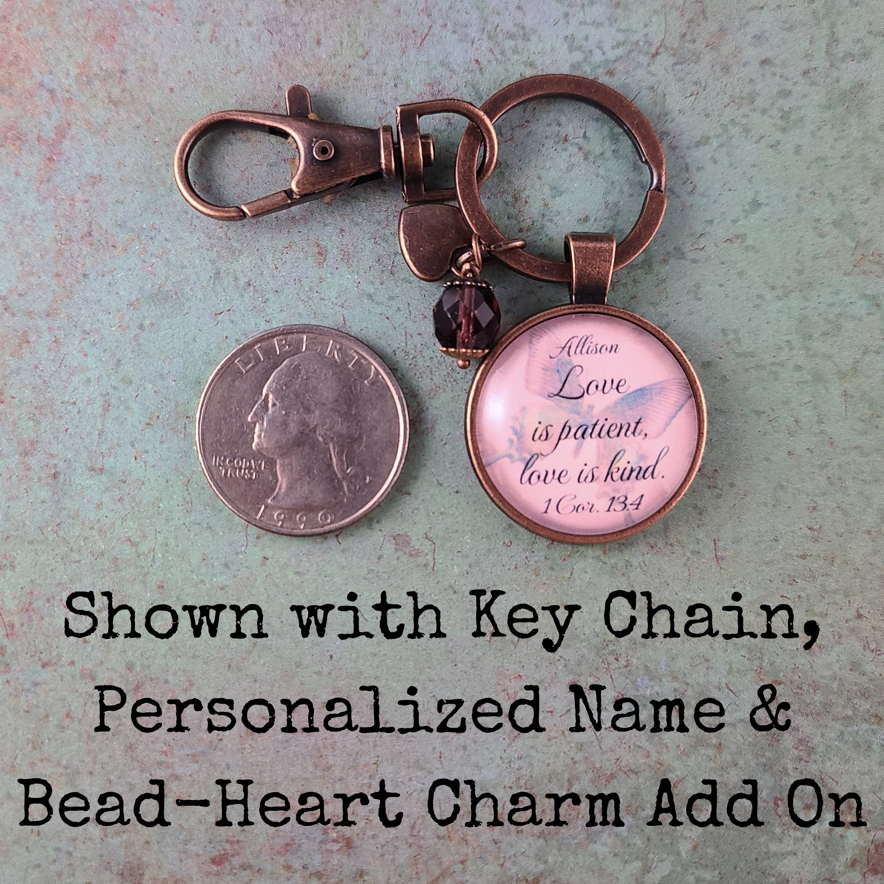 Love is Patient Love is Kind Necklace or Keychain  1 Corinthians 13:4 Bible Verse Wedding Gift Christian Gift