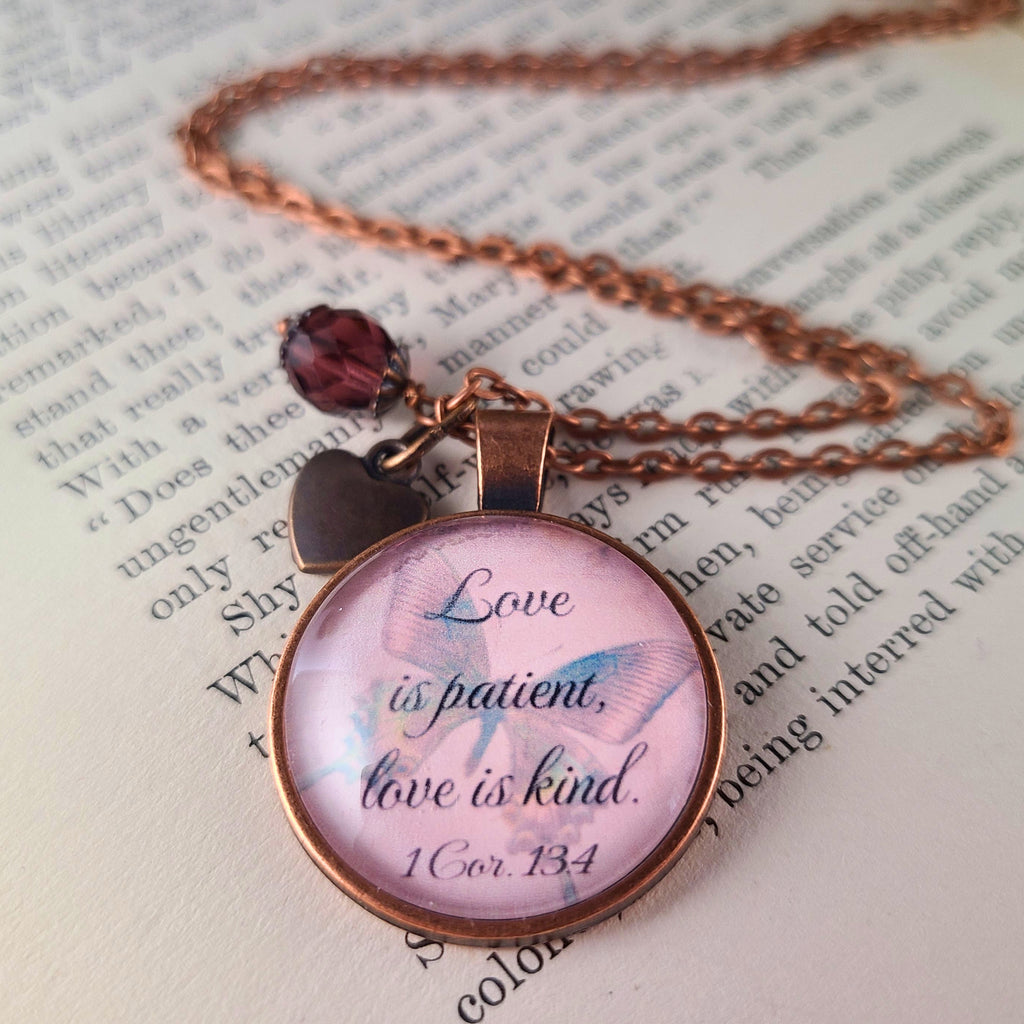 Love is Patient Love is Kind Necklace or Keychain  1 Corinthians 13:4 Bible Verse Wedding Gift Christian Gift