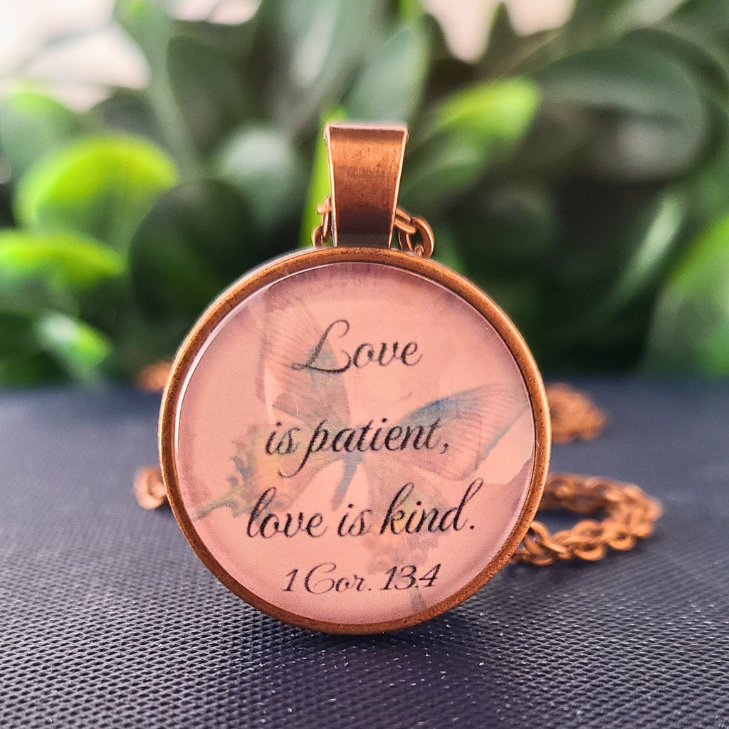 Love is Patient Love is Kind Necklace or Keychain  1 Corinthians 13:4 Bible Verse Wedding Gift Christian Gift