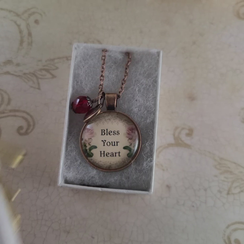 Bless Your Heart Necklace or Keychain, Southern Saying Vintage Floral Rose Pendant, Funny Southern Gift for Women, Personalized Name