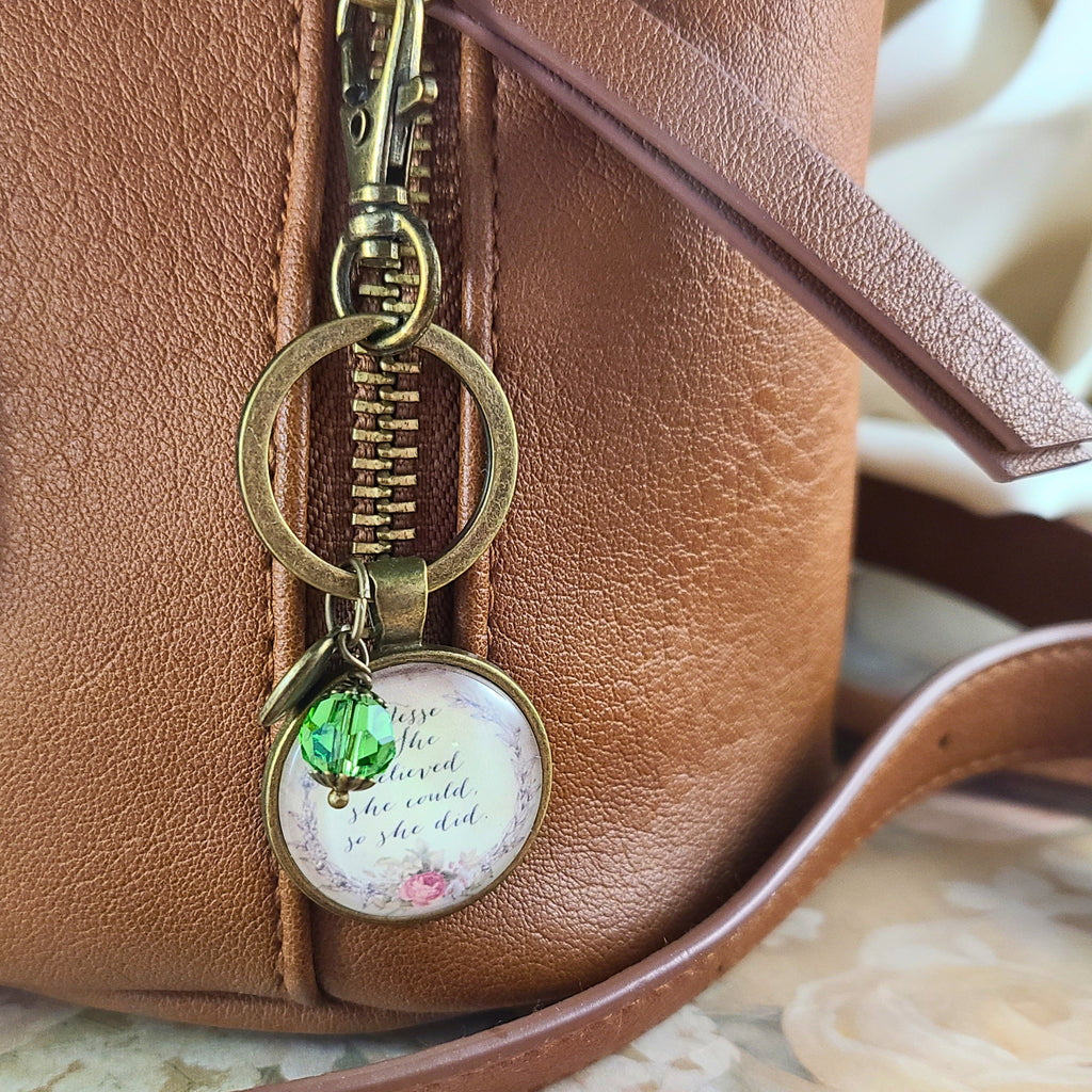 She Believed She Could So She Did Necklace or Keychain — Inspirational Quote Pendant