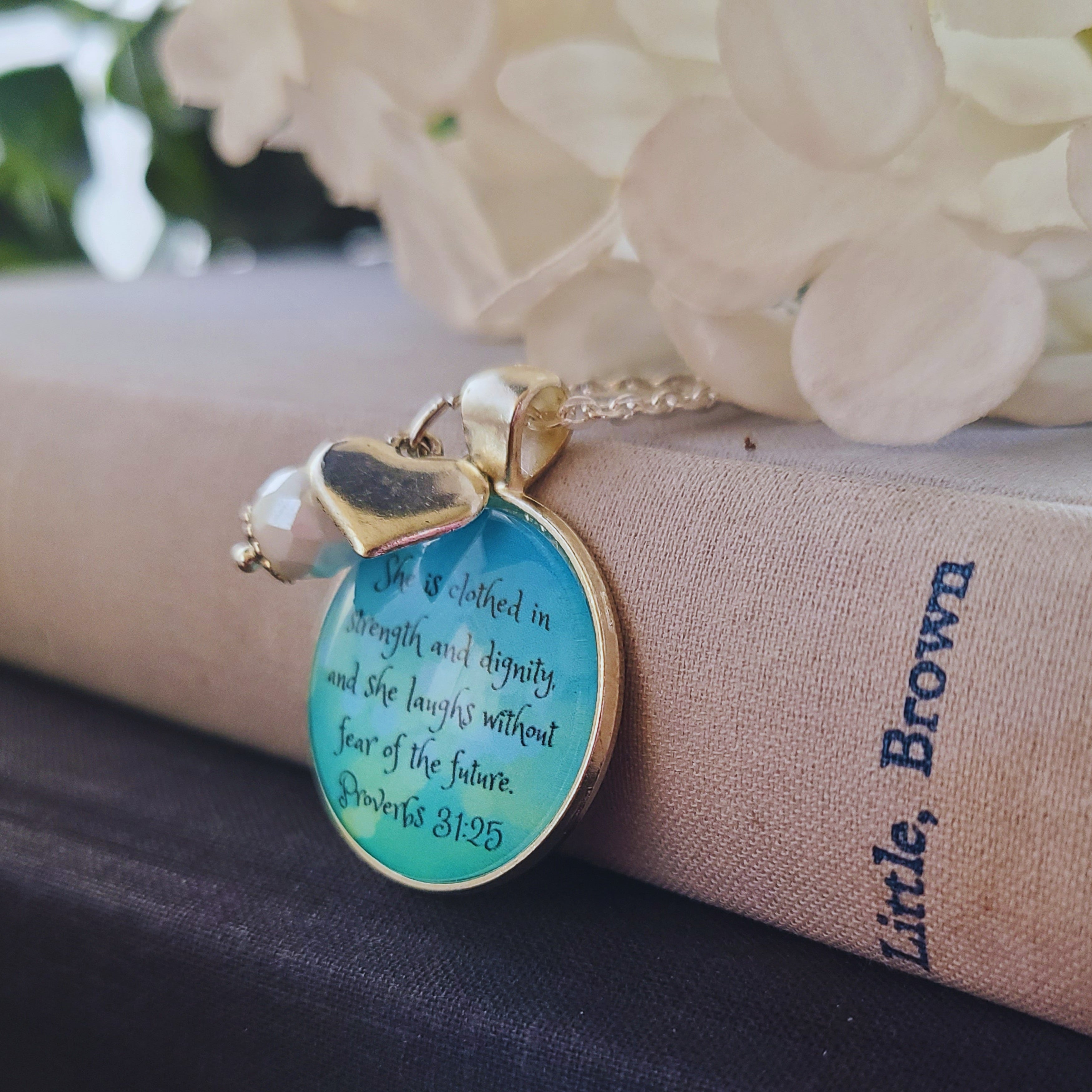 She Is Clothed in Strength and Dignity Necklace or Keychain | Proverbs 31:25 Bible Verse | Christian Scripture Gift for Her | Personalized