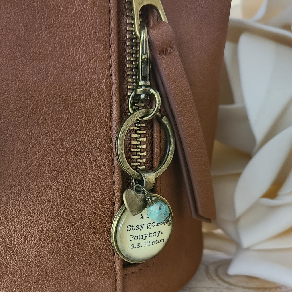 S.E. Hinton Quote Necklace or Keychain, Stay Gold Ponyboy, Outsiders Vintage Paper Pendant, Graduation Friendship Gift, Personalized Name