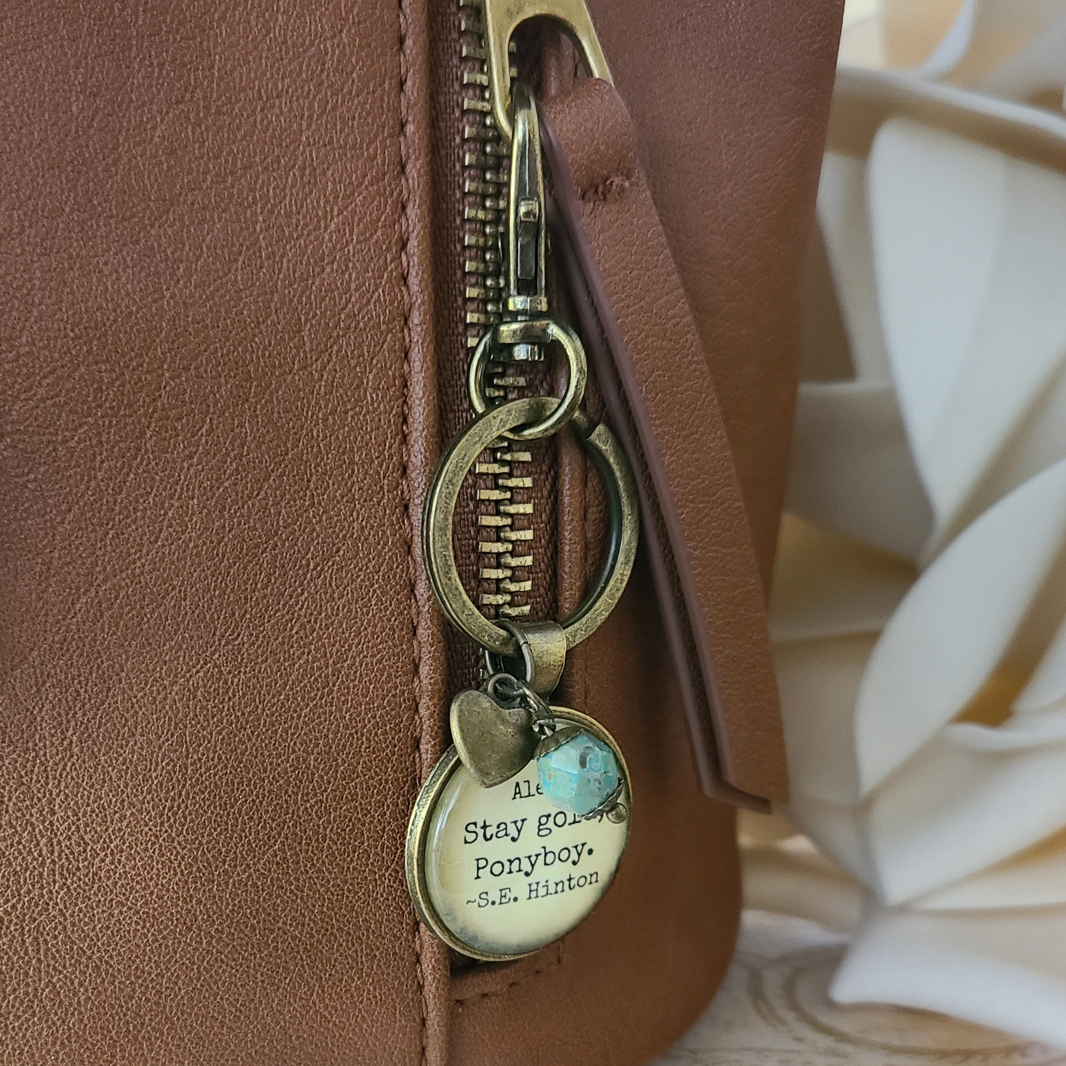 S.E. Hinton Quote Necklace or Keychain, Stay Gold Ponyboy, Outsiders Vintage Paper Pendant, Graduation Friendship Gift, Personalized Name