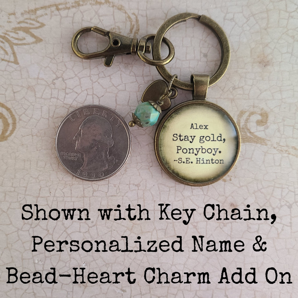 S.E. Hinton Quote Necklace or Keychain, Stay Gold Ponyboy, Outsiders Vintage Paper Pendant, Graduation Friendship Gift, Personalized Name