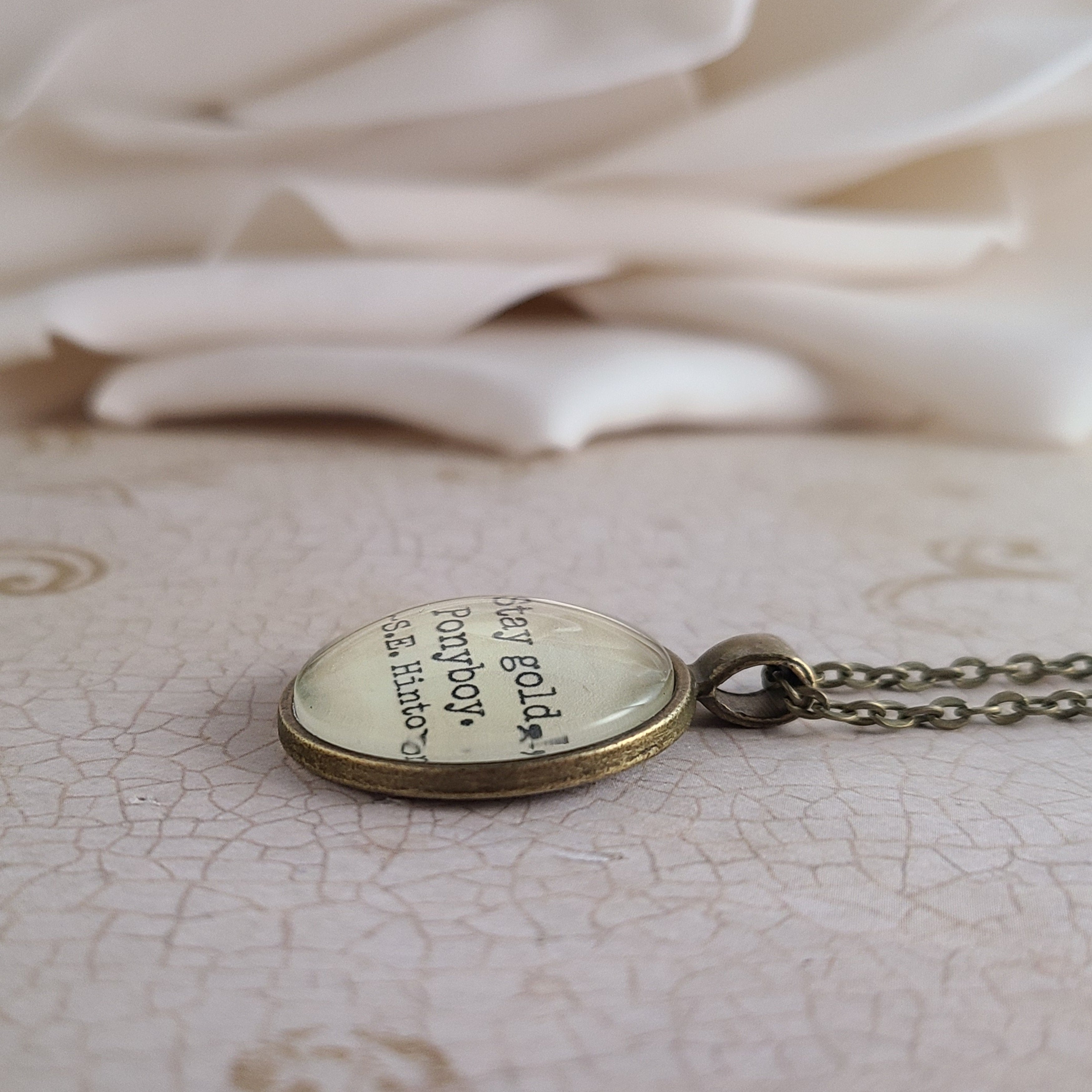 S.E. Hinton Quote Necklace or Keychain, Stay Gold Ponyboy, Outsiders Vintage Paper Pendant, Graduation Friendship Gift, Personalized Name