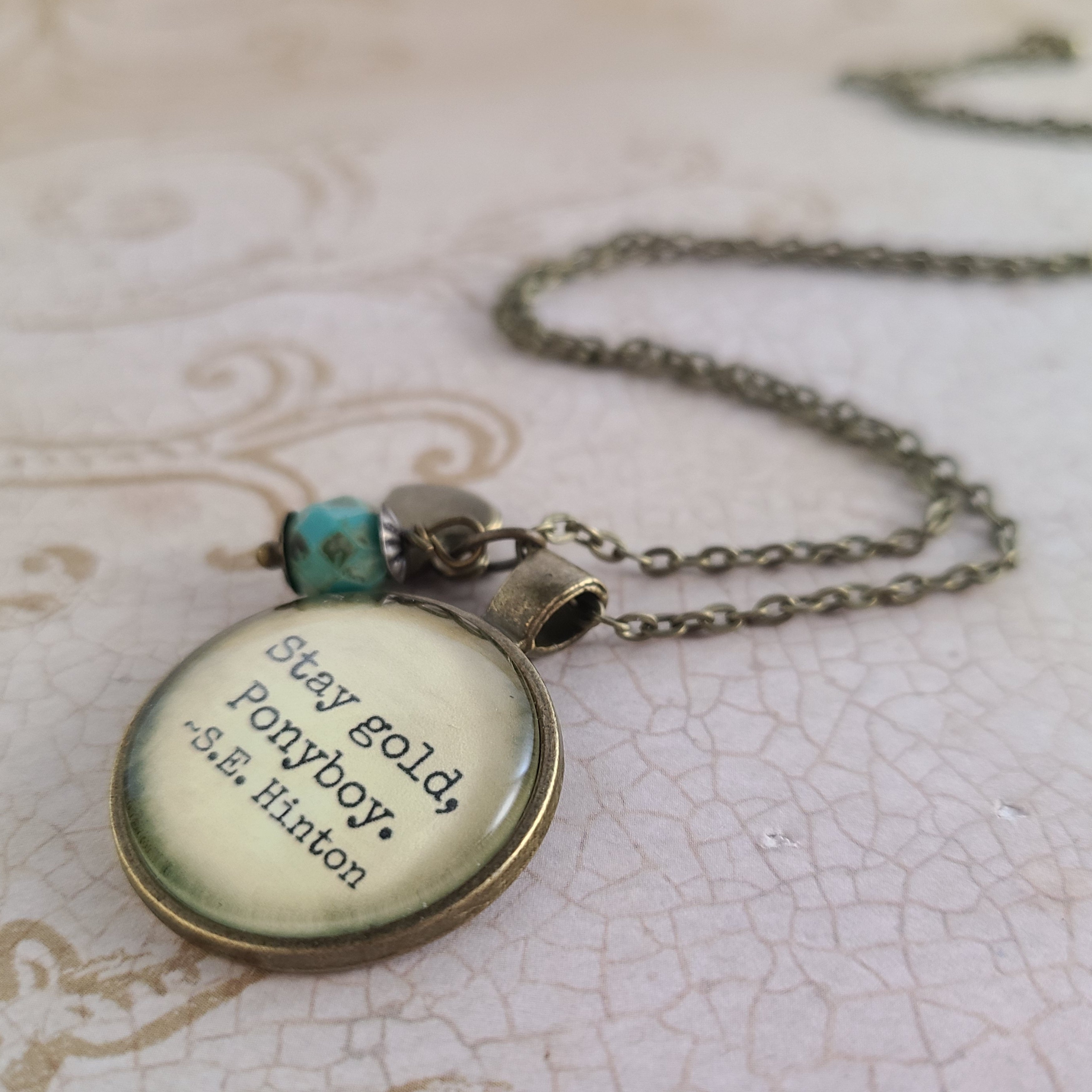 S.E. Hinton Quote Necklace or Keychain, Stay Gold Ponyboy, Outsiders Vintage Paper Pendant, Graduation Friendship Gift, Personalized Name