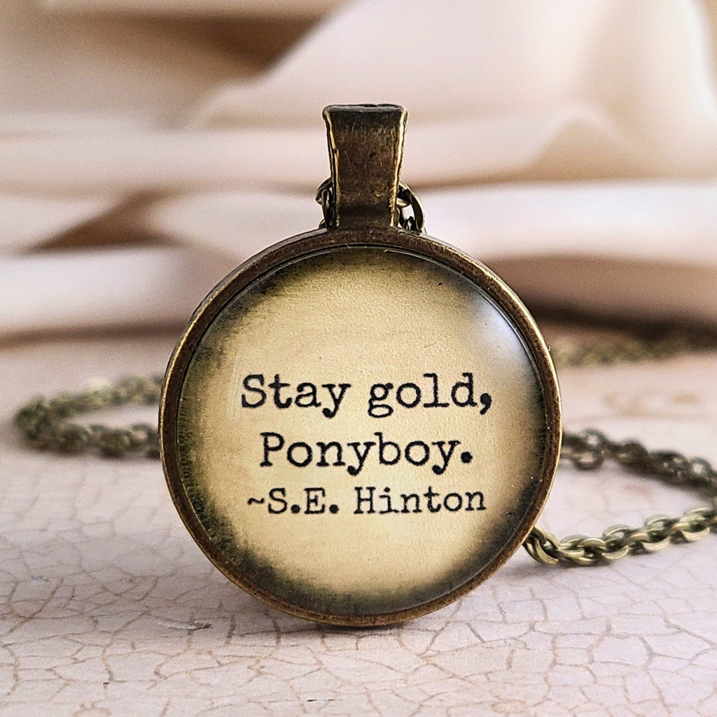 S.E. Hinton Quote Necklace or Keychain, Stay Gold Ponyboy, Outsiders Vintage Paper Pendant, Graduation Friendship Gift, Personalized Name