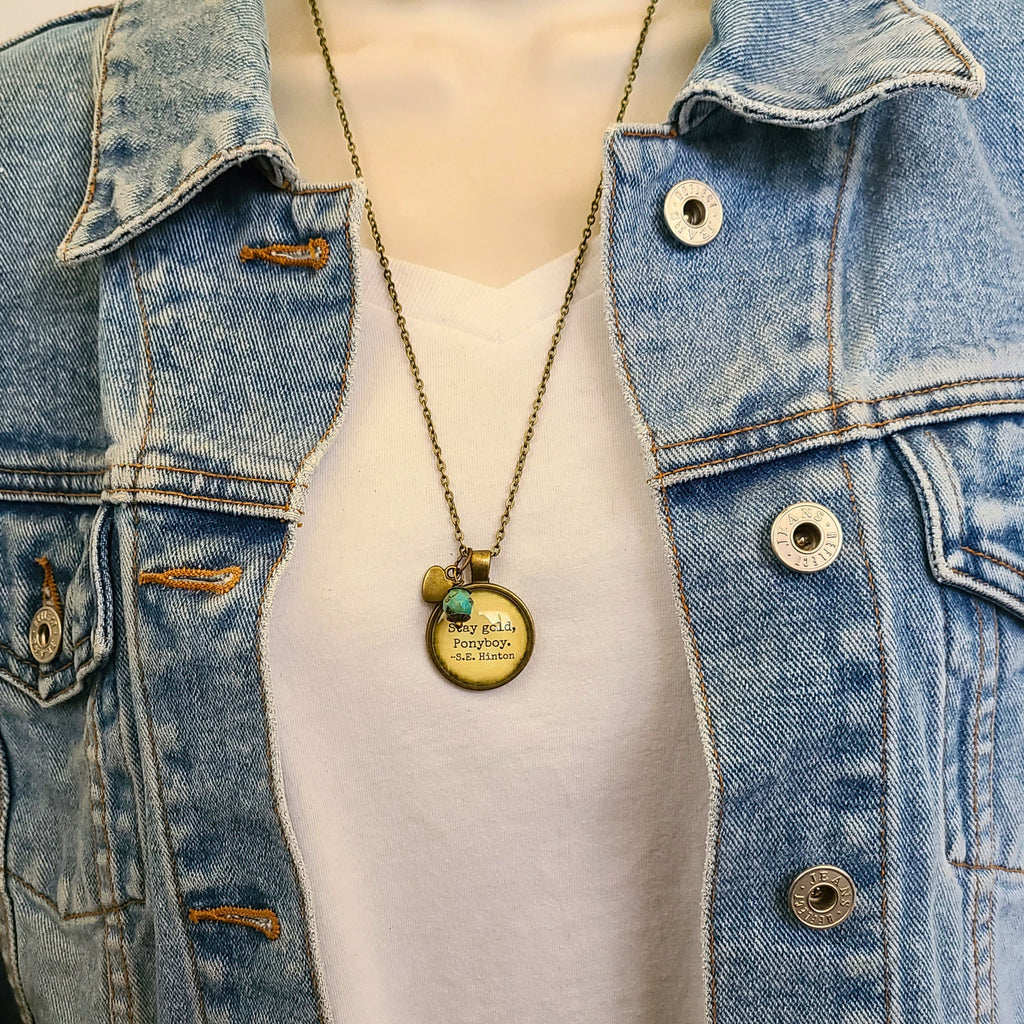 S.E. Hinton Quote Necklace or Keychain, Stay Gold Ponyboy, Outsiders Vintage Paper Pendant, Graduation Friendship Gift, Personalized Name