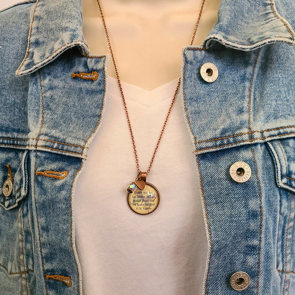 C.S. Lewis Quote Necklace or Keychain, There Are Far Far Better Things Ahead, Vintage Butterfly Glass Pendant, Personalized Gift
