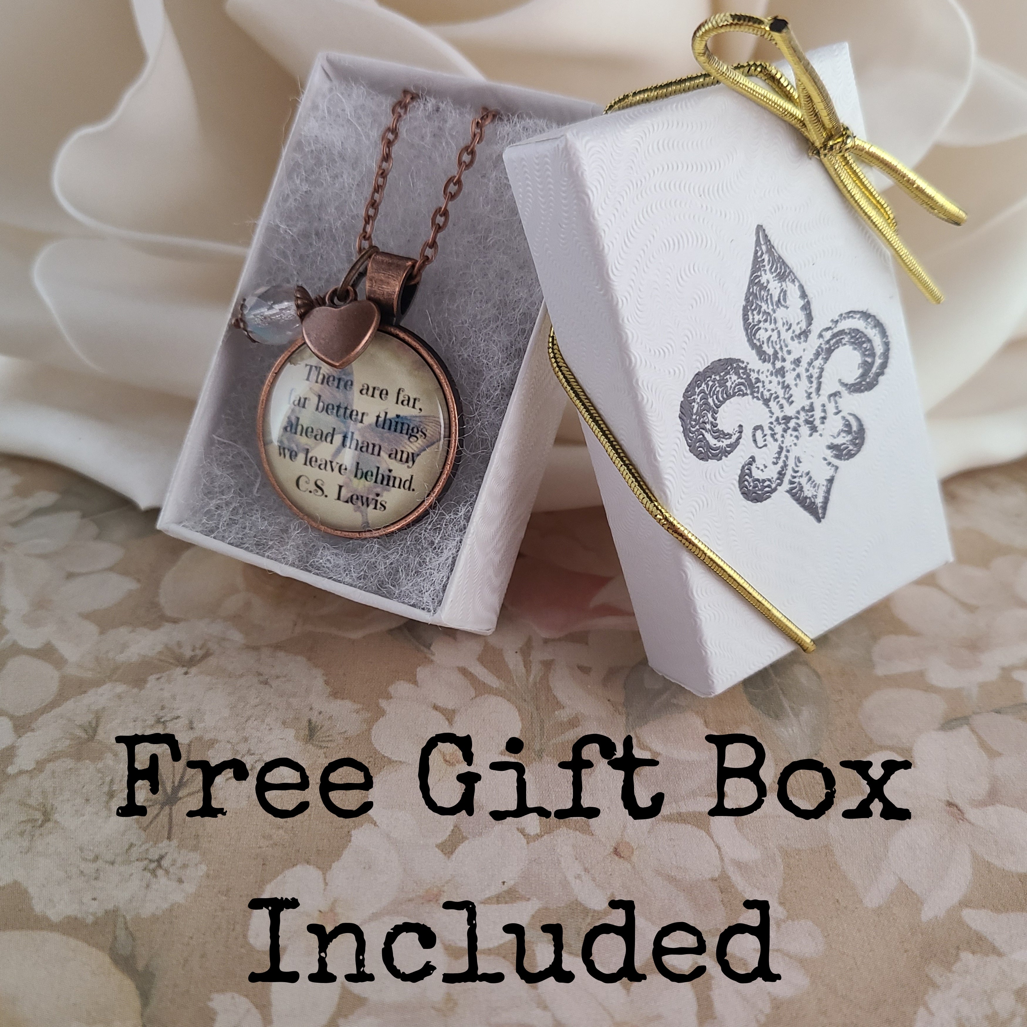 C.S. Lewis Quote Necklace or Keychain, There Are Far Far Better Things Ahead, Vintage Butterfly Glass Pendant, Personalized Gift