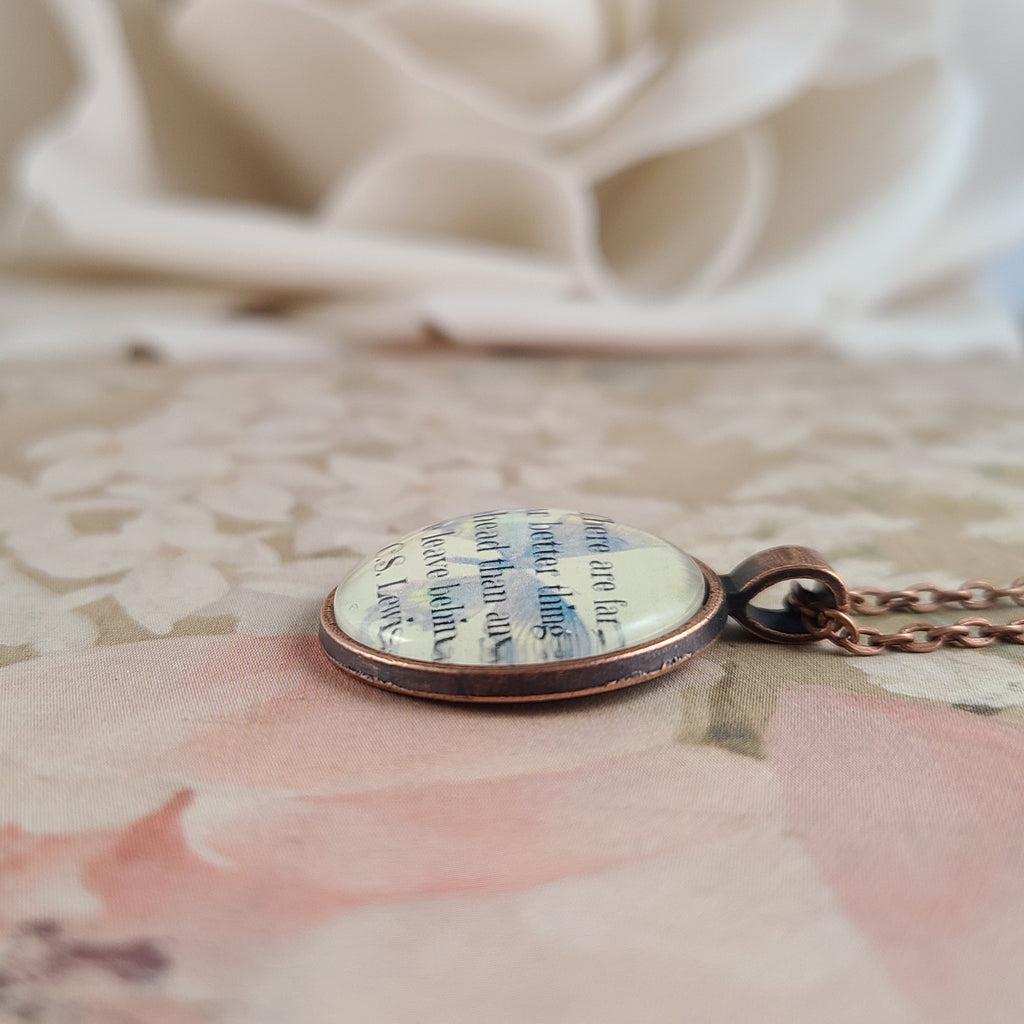 C.S. Lewis Quote Necklace or Keychain, There Are Far Far Better Things Ahead, Vintage Butterfly Glass Pendant, Personalized Gift