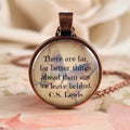 C.S. Lewis Quote Necklace or Keychain, There Are Far Far Better Things Ahead, Vintage Butterfly Glass Pendant, Personalized Gift