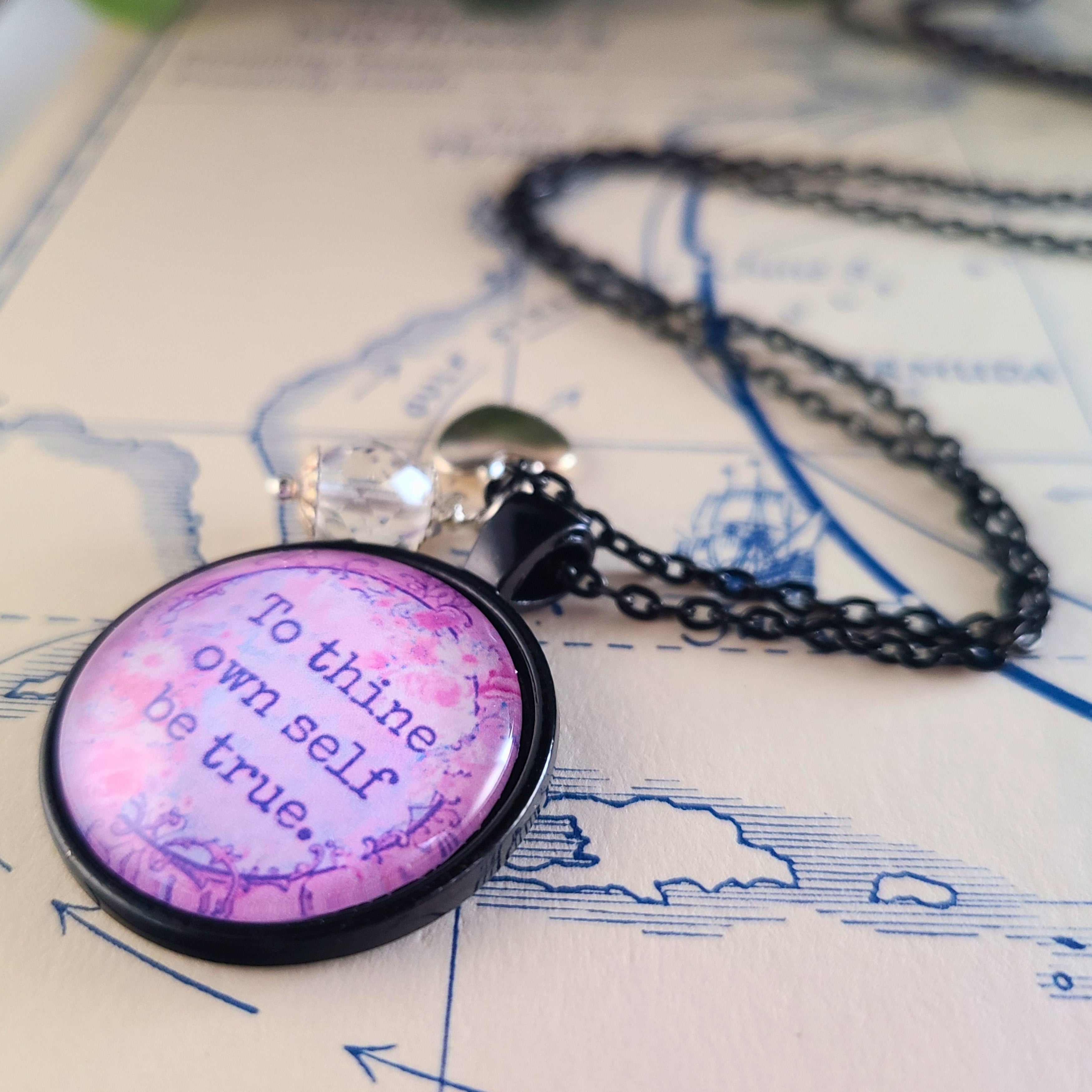 To Thine Own Self Be True Necklace or Keychain — Shakespeare Quote Pendant