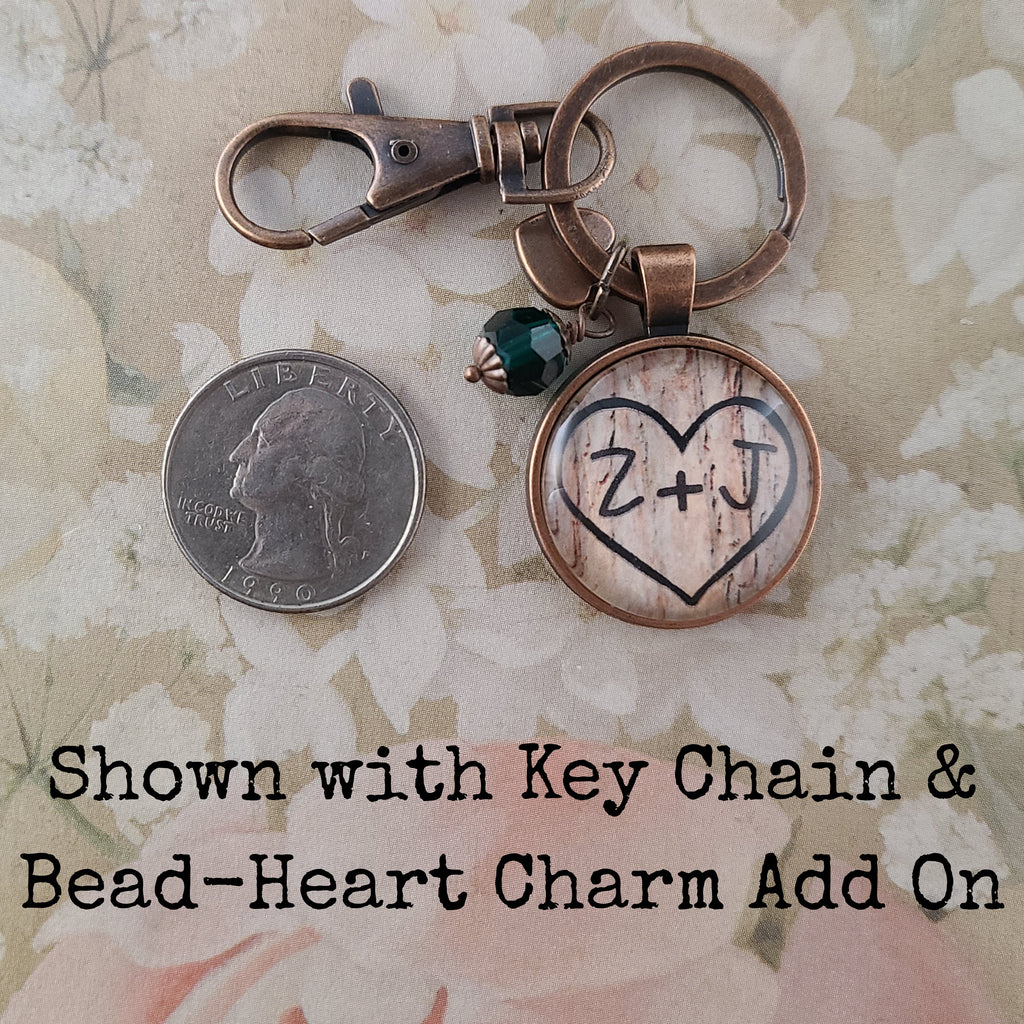 Tree Carving Initials Necklace or Keychain, Couple's Heart Carving, Custom Initials, Romantic Gift