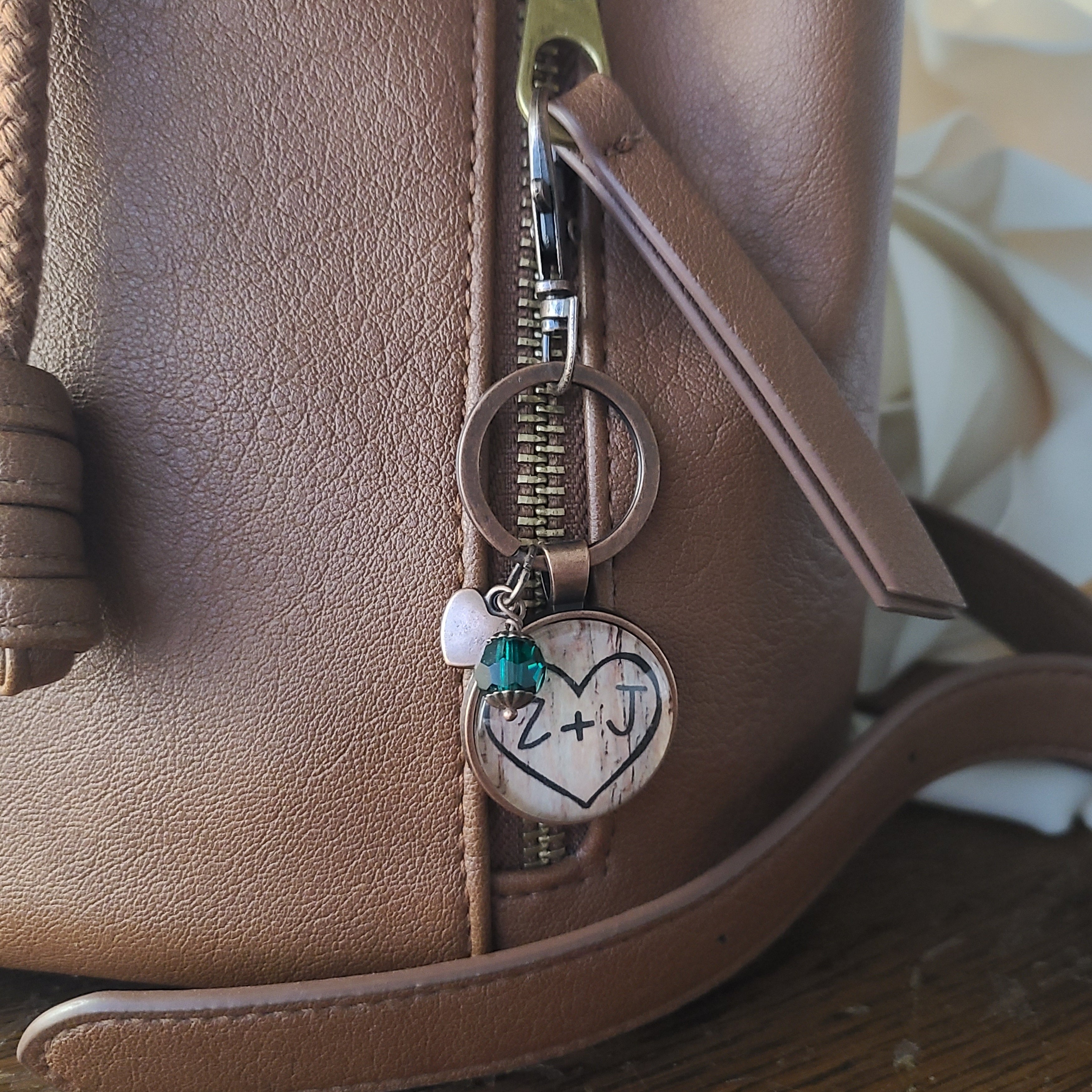 Tree Carving Initials Necklace or Keychain, Couple's Heart Carving, Custom Initials, Romantic Gift