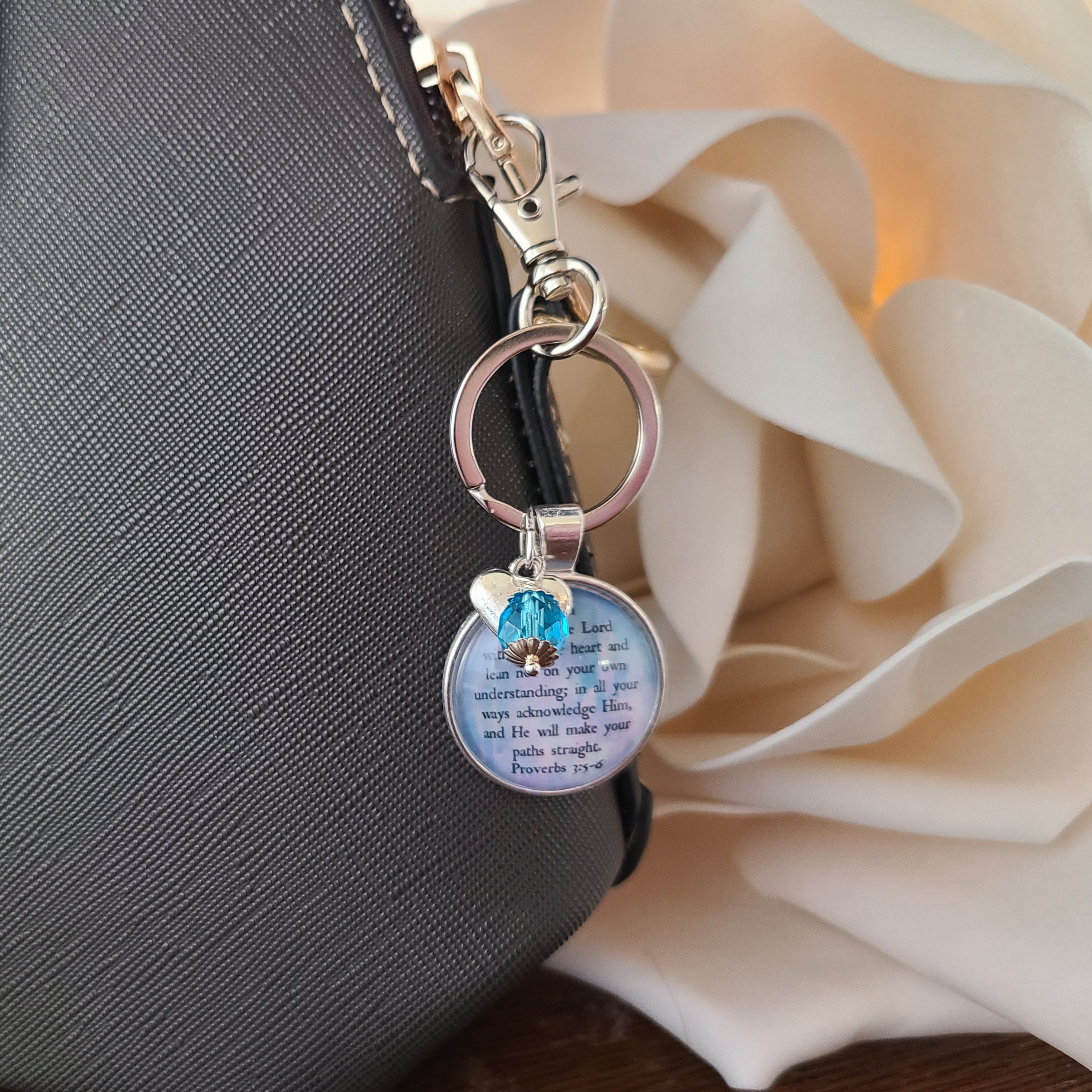Trust in the Lord Necklace, Proverbs 3:5-6 Scripture Pendant Necklace or Keychain