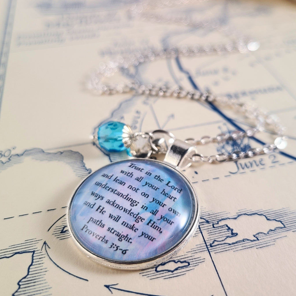 Trust in the Lord Necklace, Proverbs 3:5-6 Scripture Pendant Necklace or Keychain