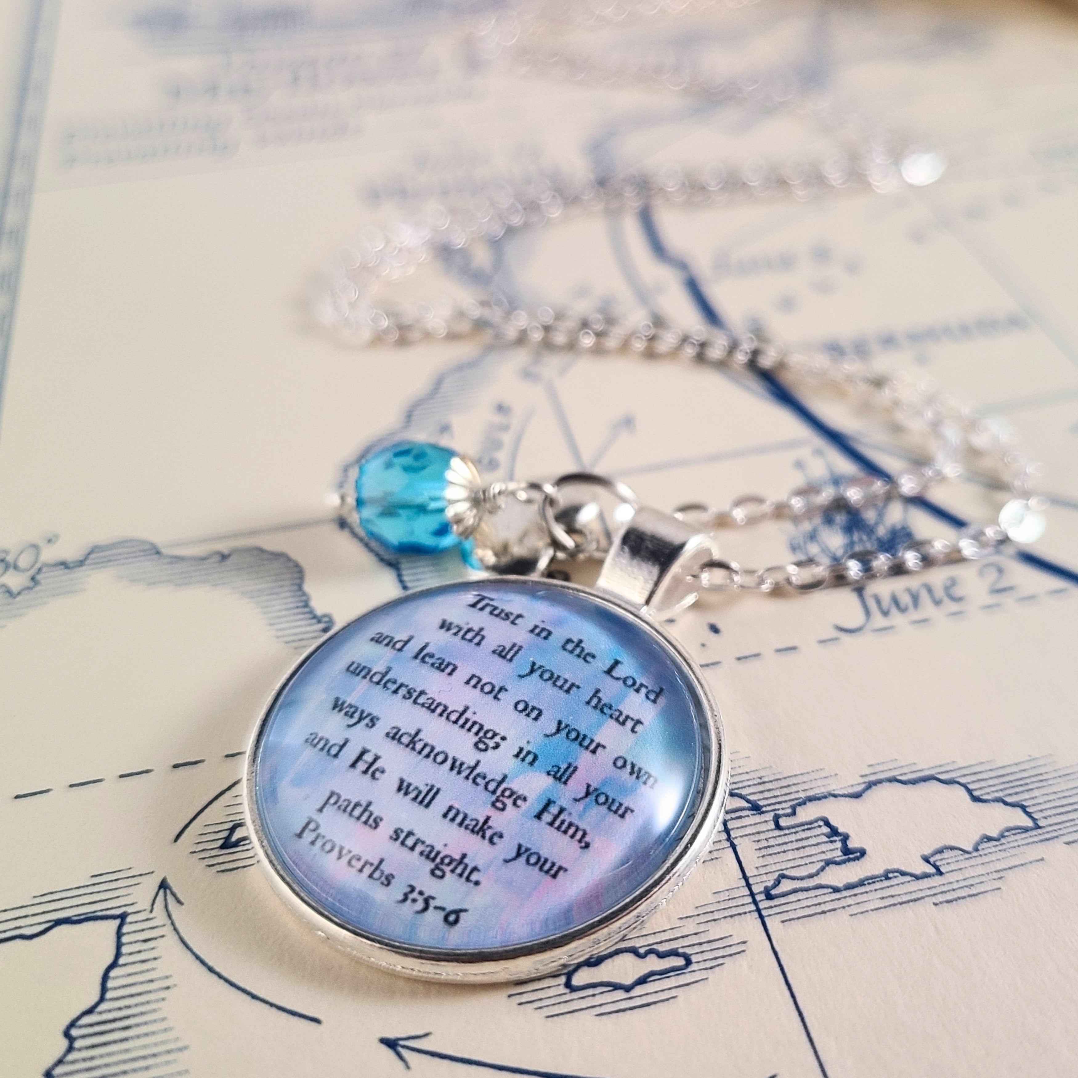 Trust in the Lord Necklace, Proverbs 3:5-6 Scripture Pendant Necklace or Keychain