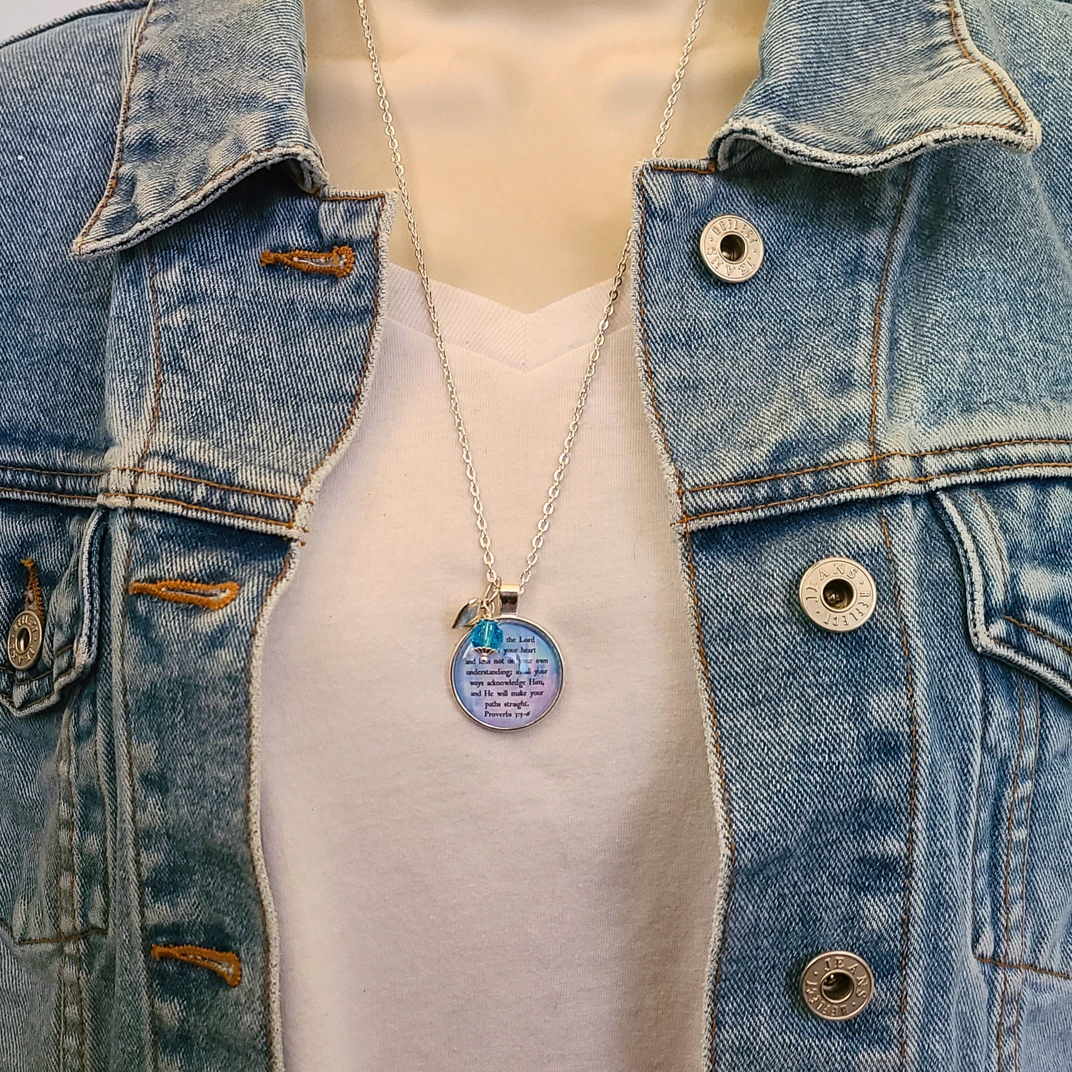Trust in the Lord Necklace, Proverbs 3:5-6 Scripture Pendant Necklace or Keychain