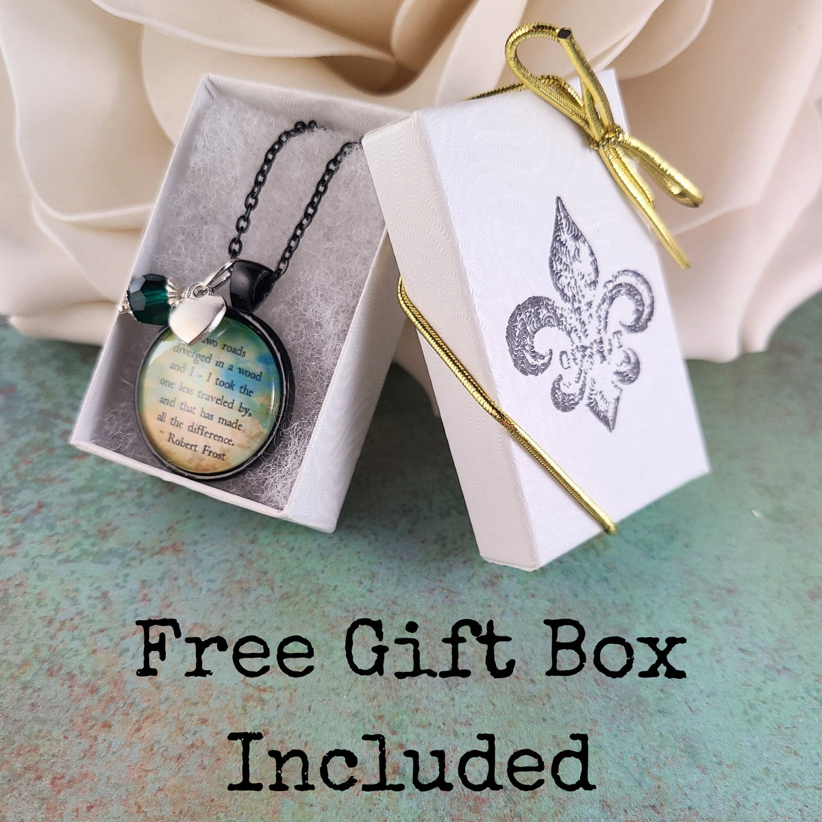 Robert Frost Necklace, The Road Less Traveled, Two Roads Diverged Quote Pendant
