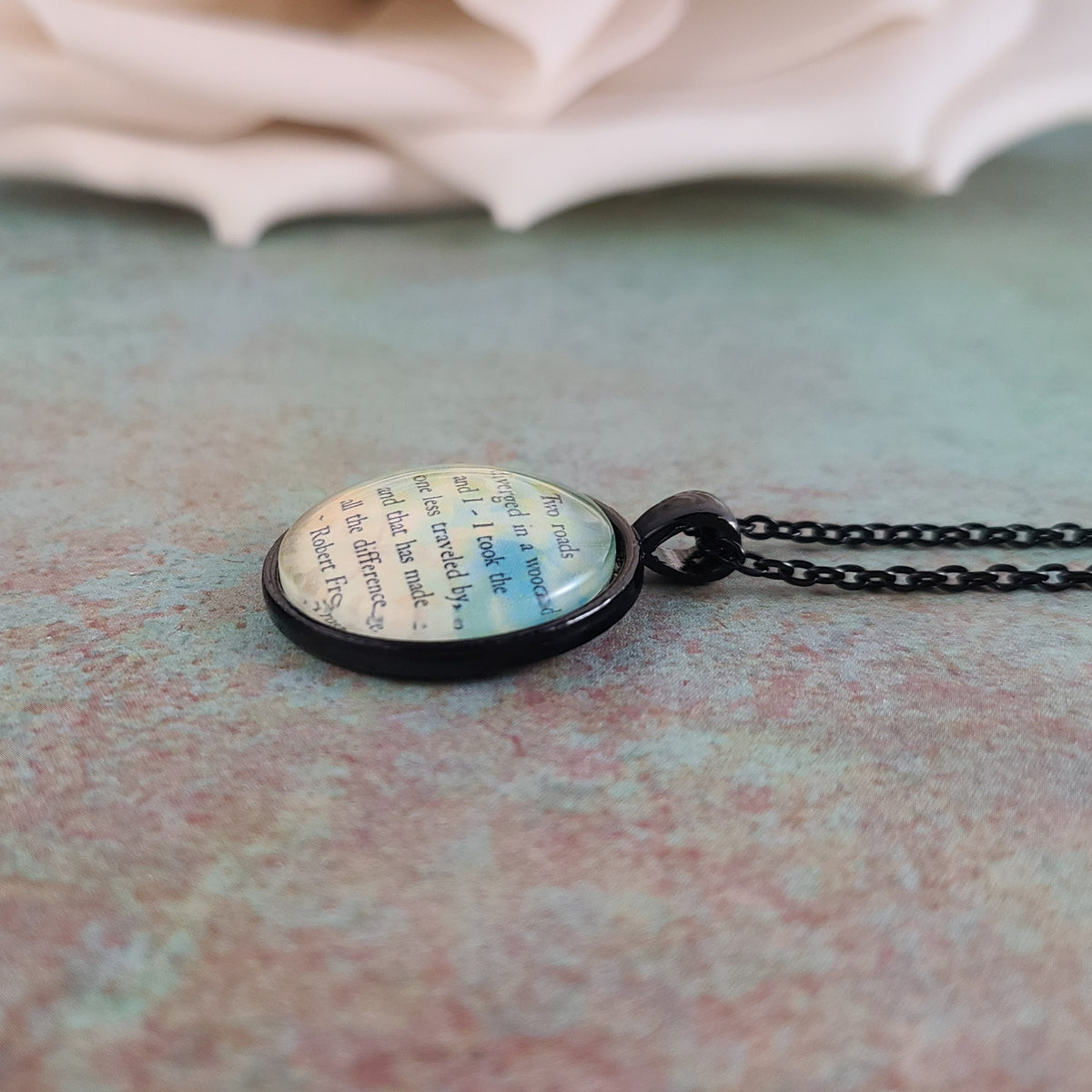 Robert Frost Necklace, The Road Less Traveled, Two Roads Diverged Quote Pendant
