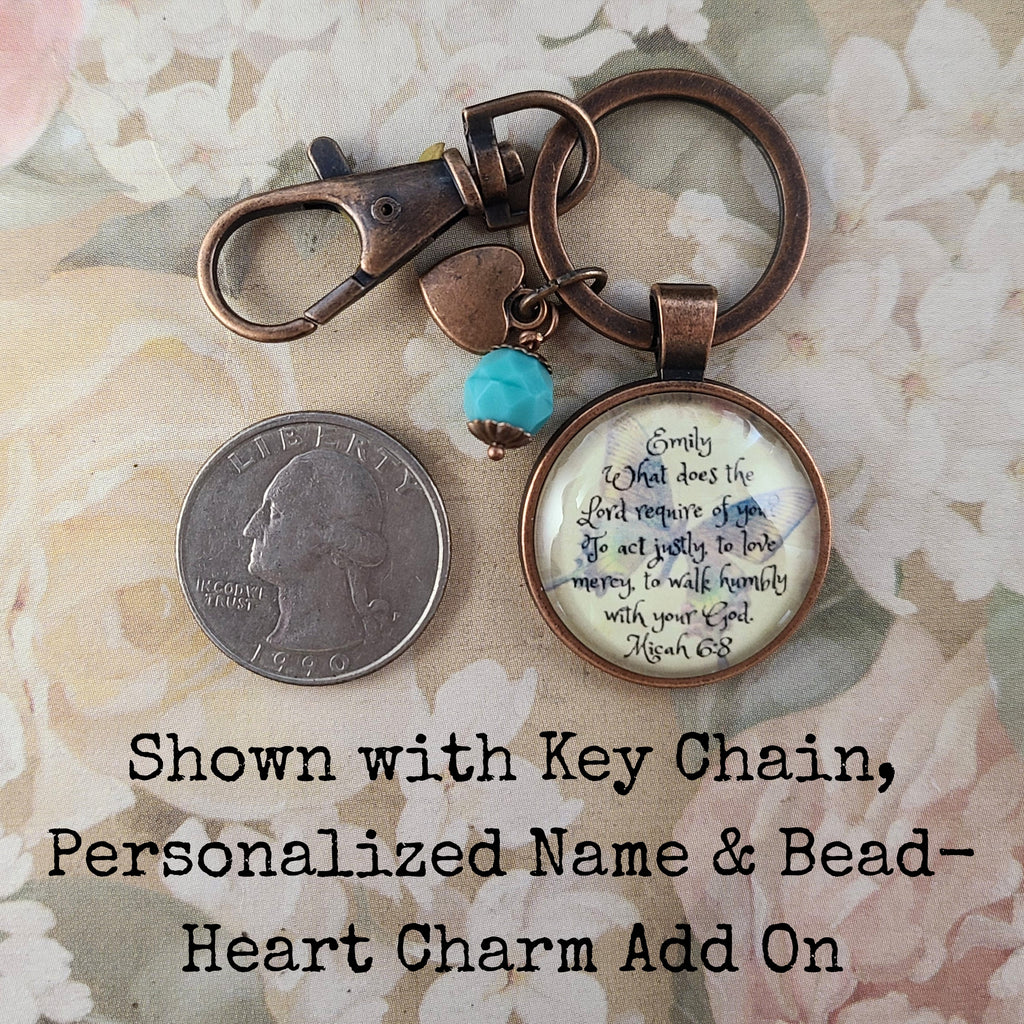 Micah 6:8 Bible Verse Necklace or Keychain | Act Justly Love Mercy | Christian Scripture Gift, Church Gift, Christian Birthday Gift for Her | Personalized