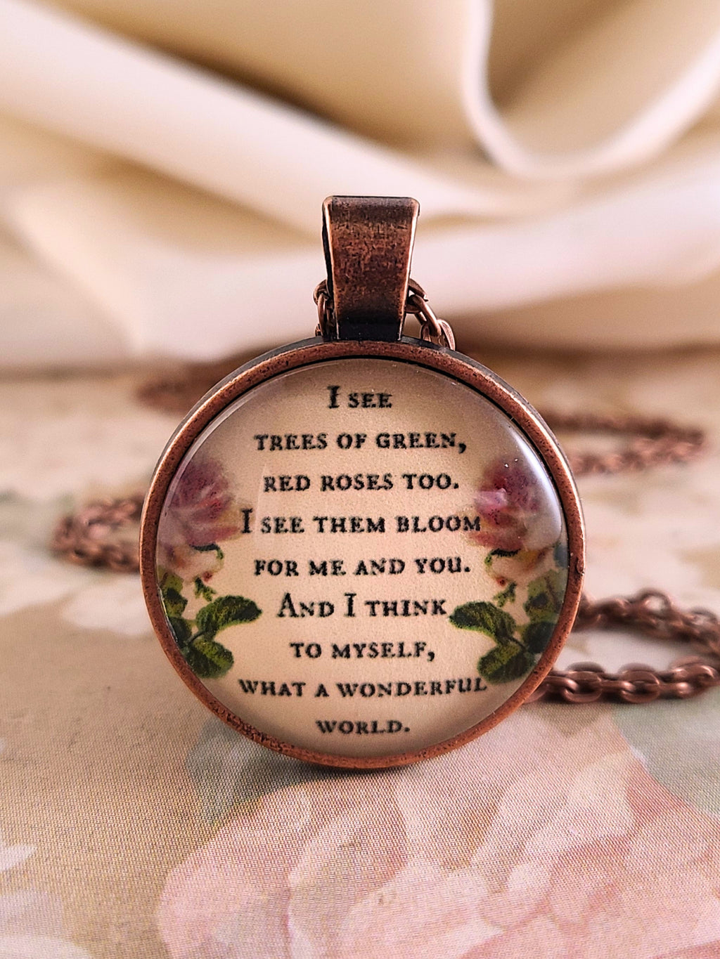 What a Wonderful World Necklace or Keychain | Louis Armstrong Song Quote | Music Lover Gift, Nature Lover Gift, Inspirational Gift for Her | Personalized
