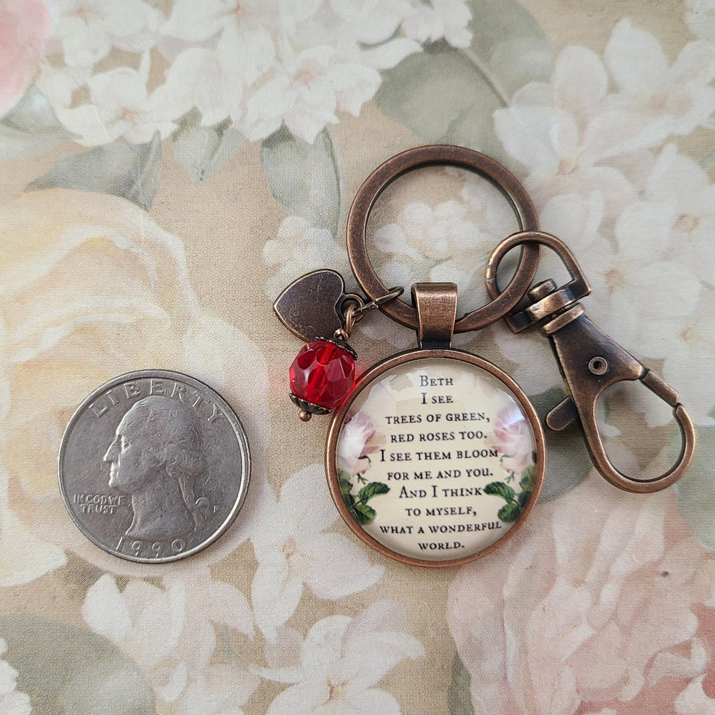 What a Wonderful World Necklace or Keychain | Louis Armstrong Song Quote | Music Lover Gift, Nature Lover Gift, Inspirational Gift for Her | Personalized