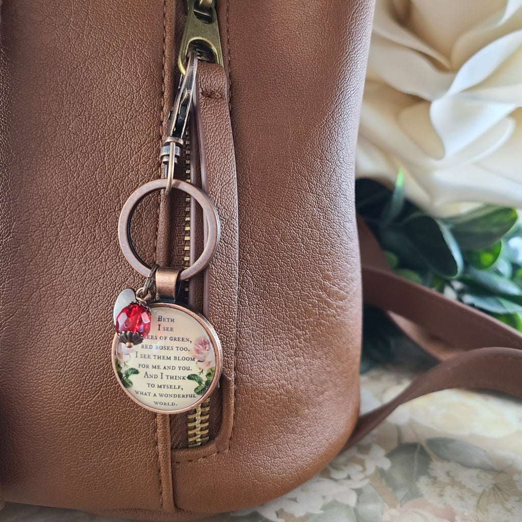 What a Wonderful World Necklace or Keychain | Louis Armstrong Song Quote | Music Lover Gift, Nature Lover Gift, Inspirational Gift for Her | Personalized