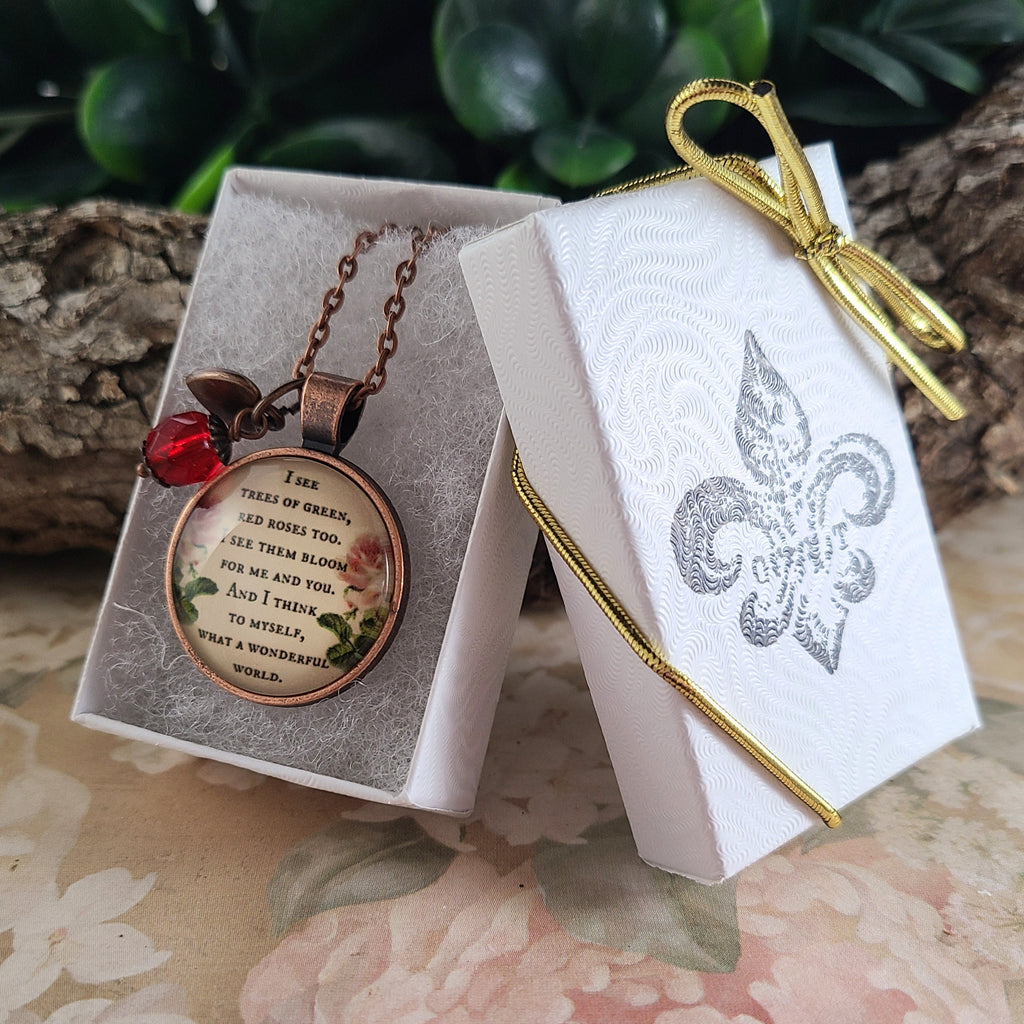 What a Wonderful World Necklace or Keychain | Louis Armstrong Song Quote | Music Lover Gift, Nature Lover Gift, Inspirational Gift for Her | Personalized