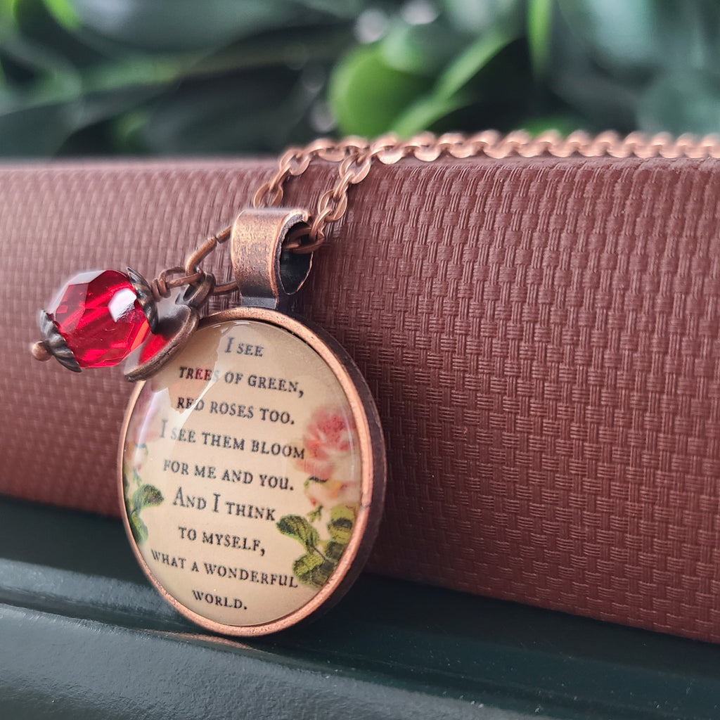 What a Wonderful World Necklace or Keychain | Louis Armstrong Song Quote | Music Lover Gift, Nature Lover Gift, Inspirational Gift for Her | Personalized