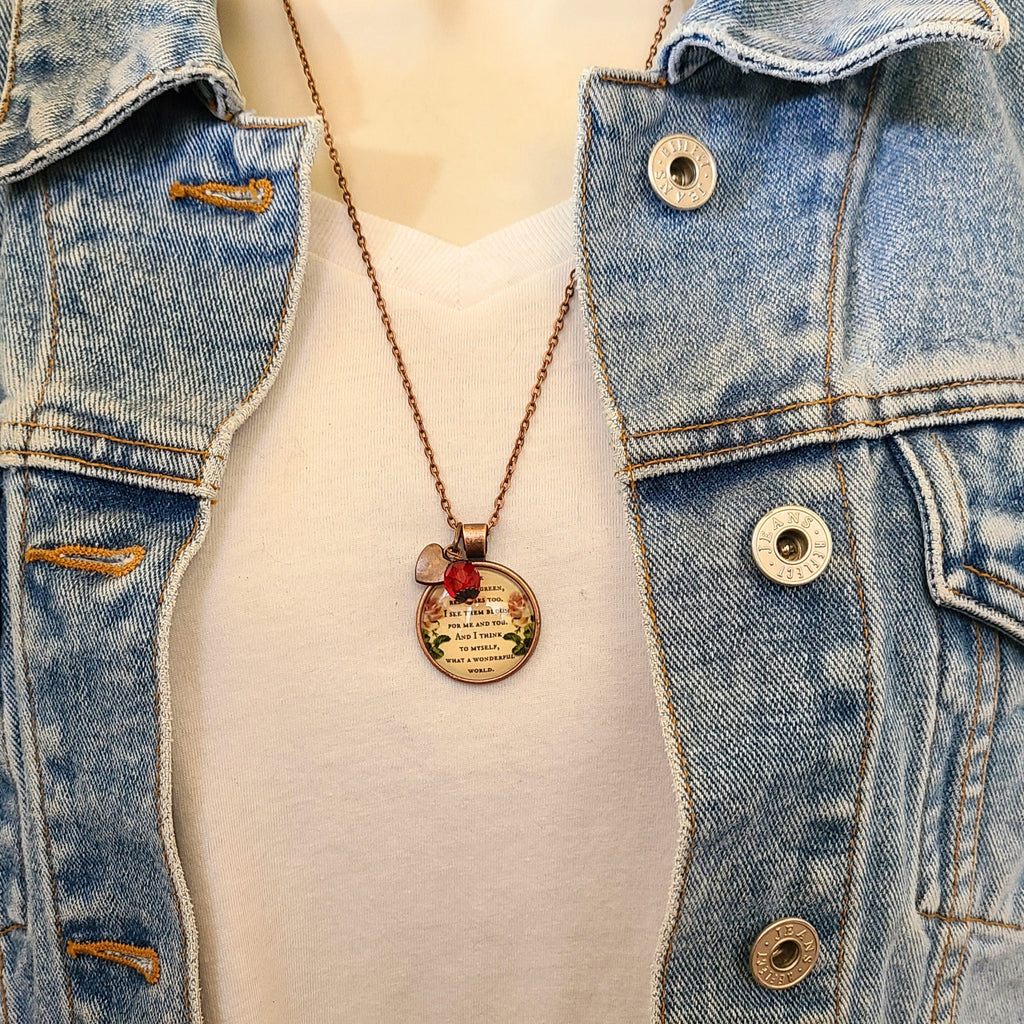 What a Wonderful World Necklace or Keychain | Louis Armstrong Song Quote | Music Lover Gift, Nature Lover Gift, Inspirational Gift for Her | Personalized