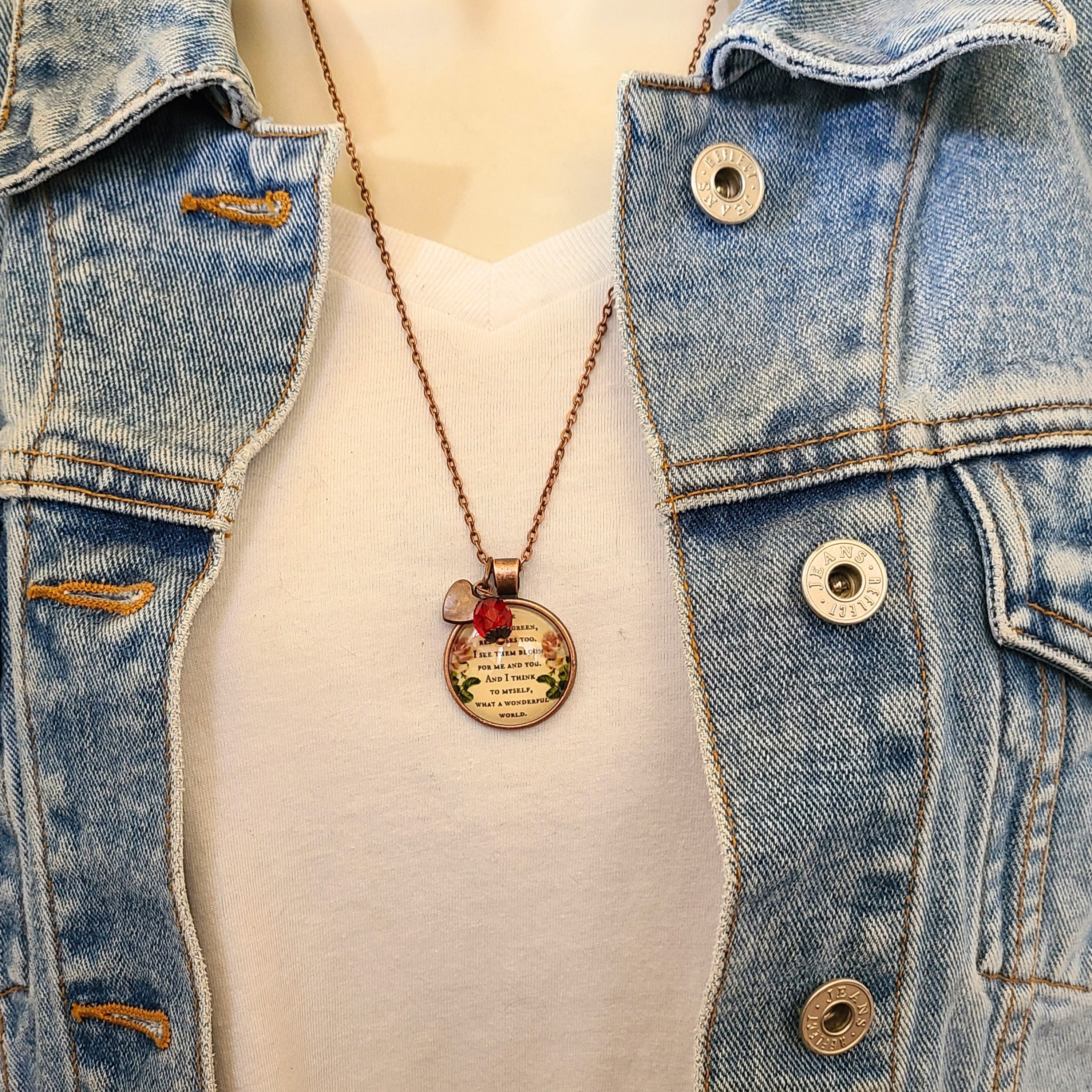 What a Wonderful World Necklace or Keychain | Louis Armstrong Song Quote | Music Lover Gift, Nature Lover Gift, Inspirational Gift for Her | Personalized