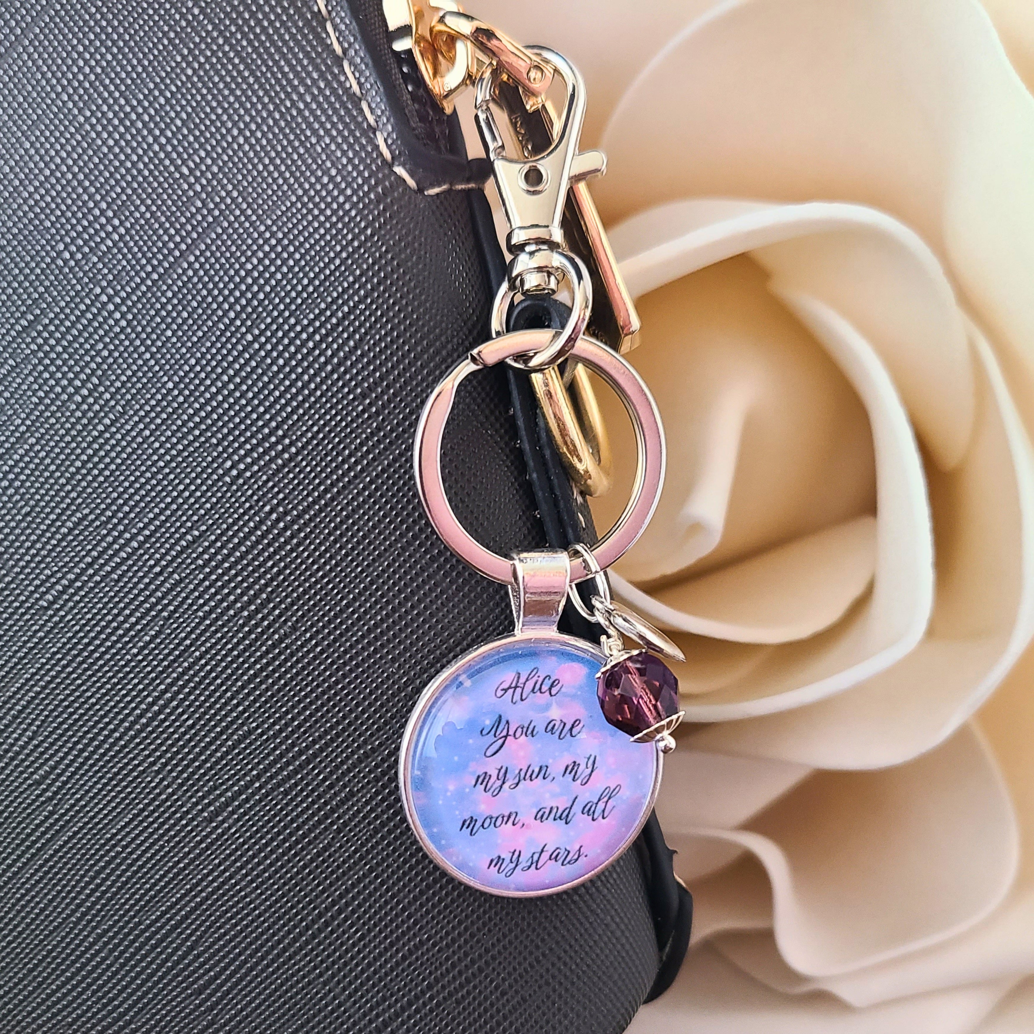 E.E. Cummings Quote Necklace or Keychain, You Are My Sun My Moon and All My Stars, Romantic Love Poem Pendant, Personalized Gift