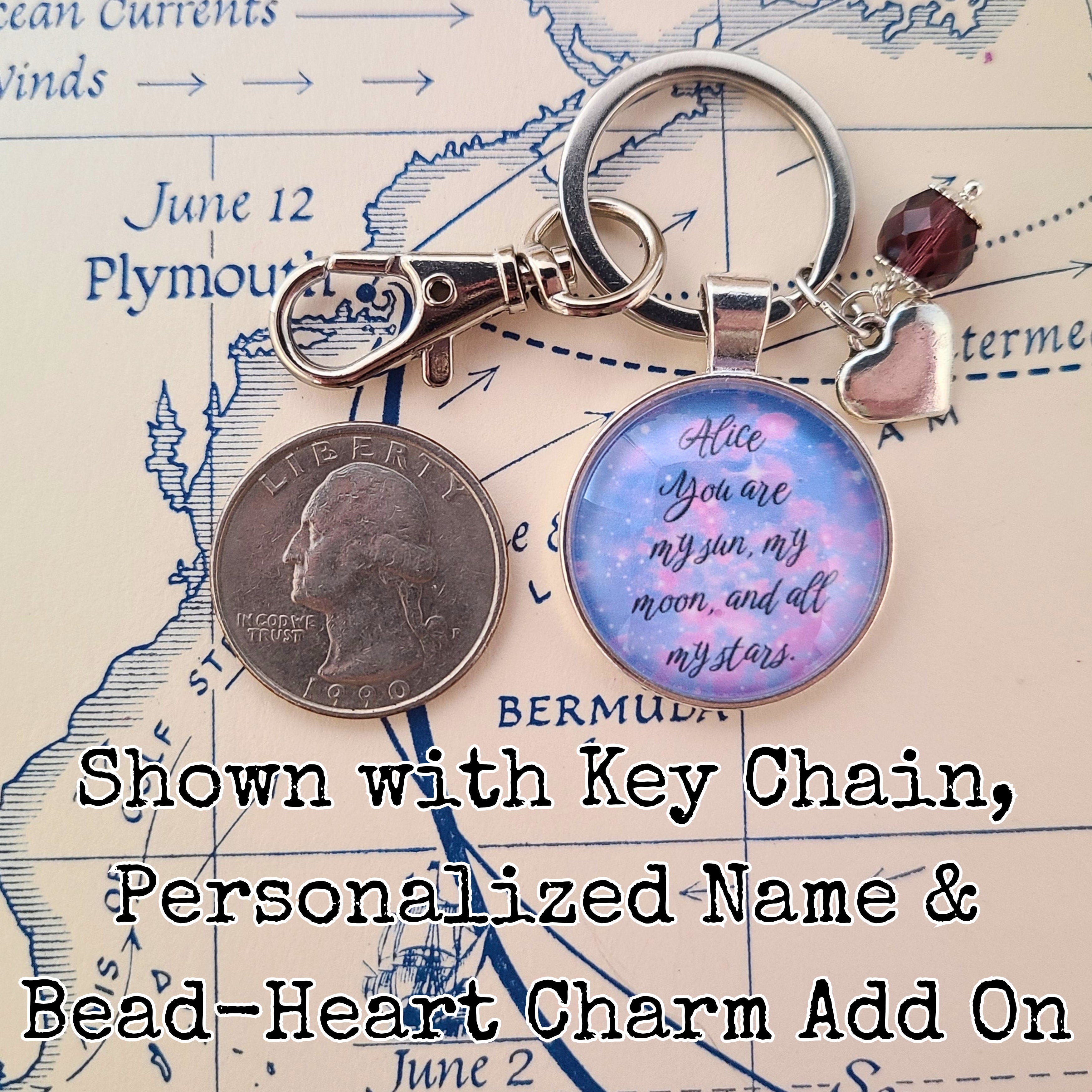 E.E. Cummings Quote Necklace or Keychain, You Are My Sun My Moon and All My Stars, Romantic Love Poem Pendant, Personalized Gift