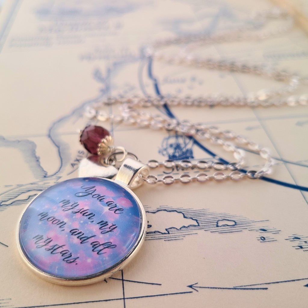 E.E. Cummings Quote Necklace or Keychain, You Are My Sun My Moon and All My Stars, Romantic Love Poem Pendant, Personalized Gift