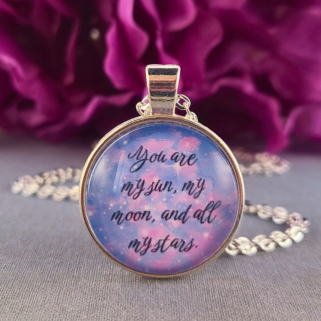 E.E. Cummings Quote Necklace or Keychain, You Are My Sun My Moon and All My Stars, Romantic Love Poem Pendant, Personalized Gift