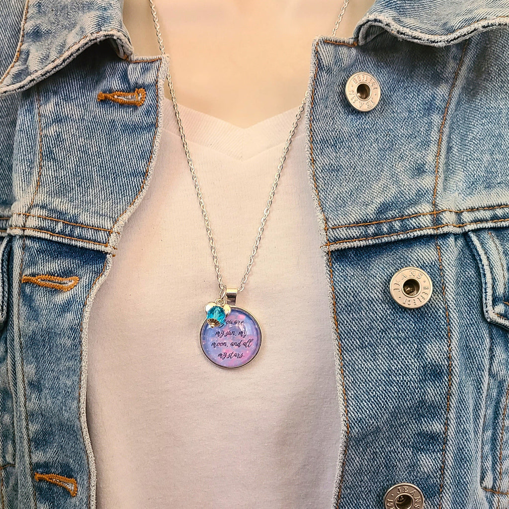 E.E. Cummings Quote Necklace or Keychain, You Are My Sun My Moon and All My Stars, Romantic Love Poem Pendant, Personalized Gift