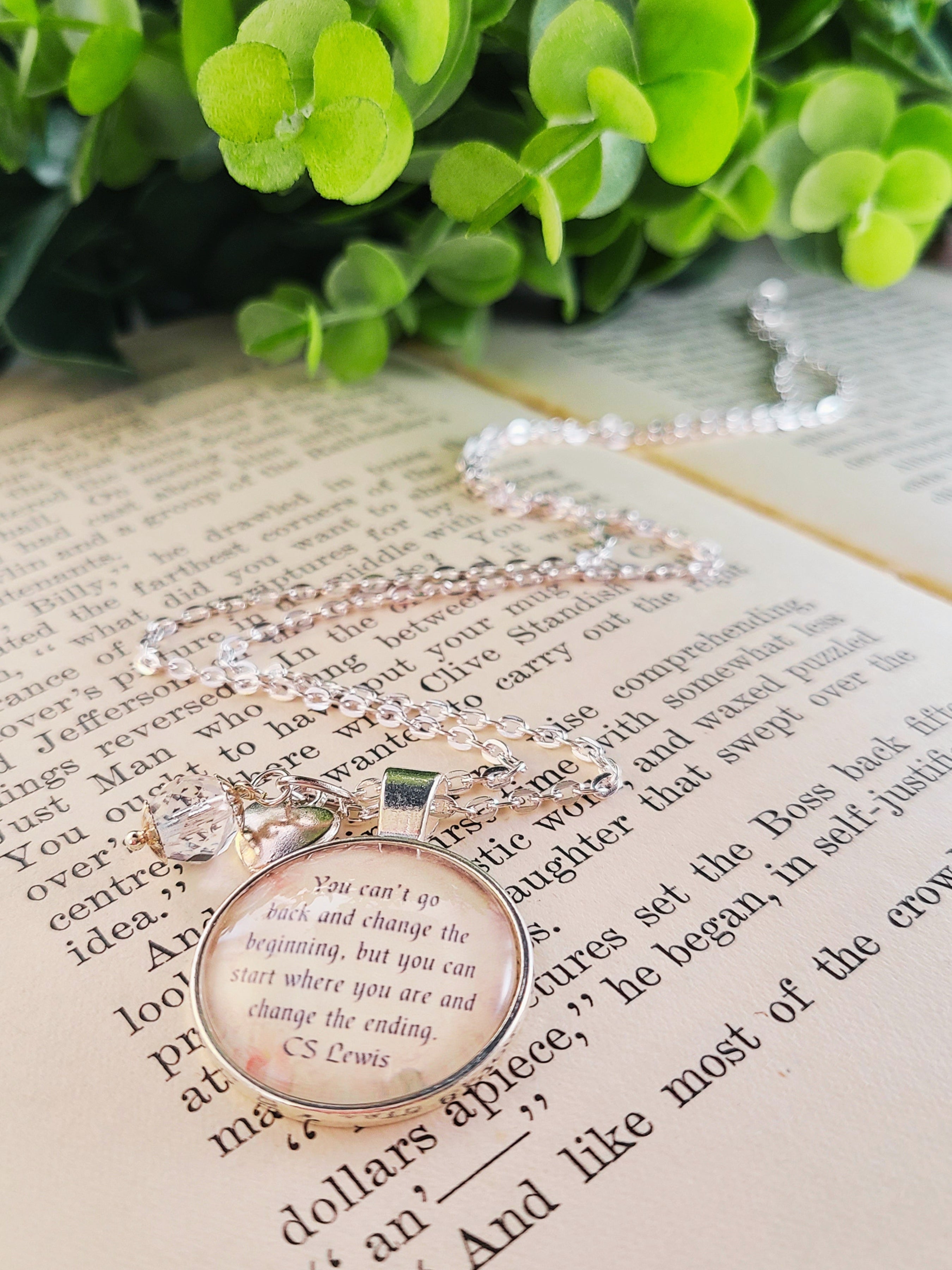C.S. Lewis You Can't Go Back Necklace | Change the Ending Quote | Inspirational Gift, Graduation Gift, New Beginning Gift | Personalized | Keychain