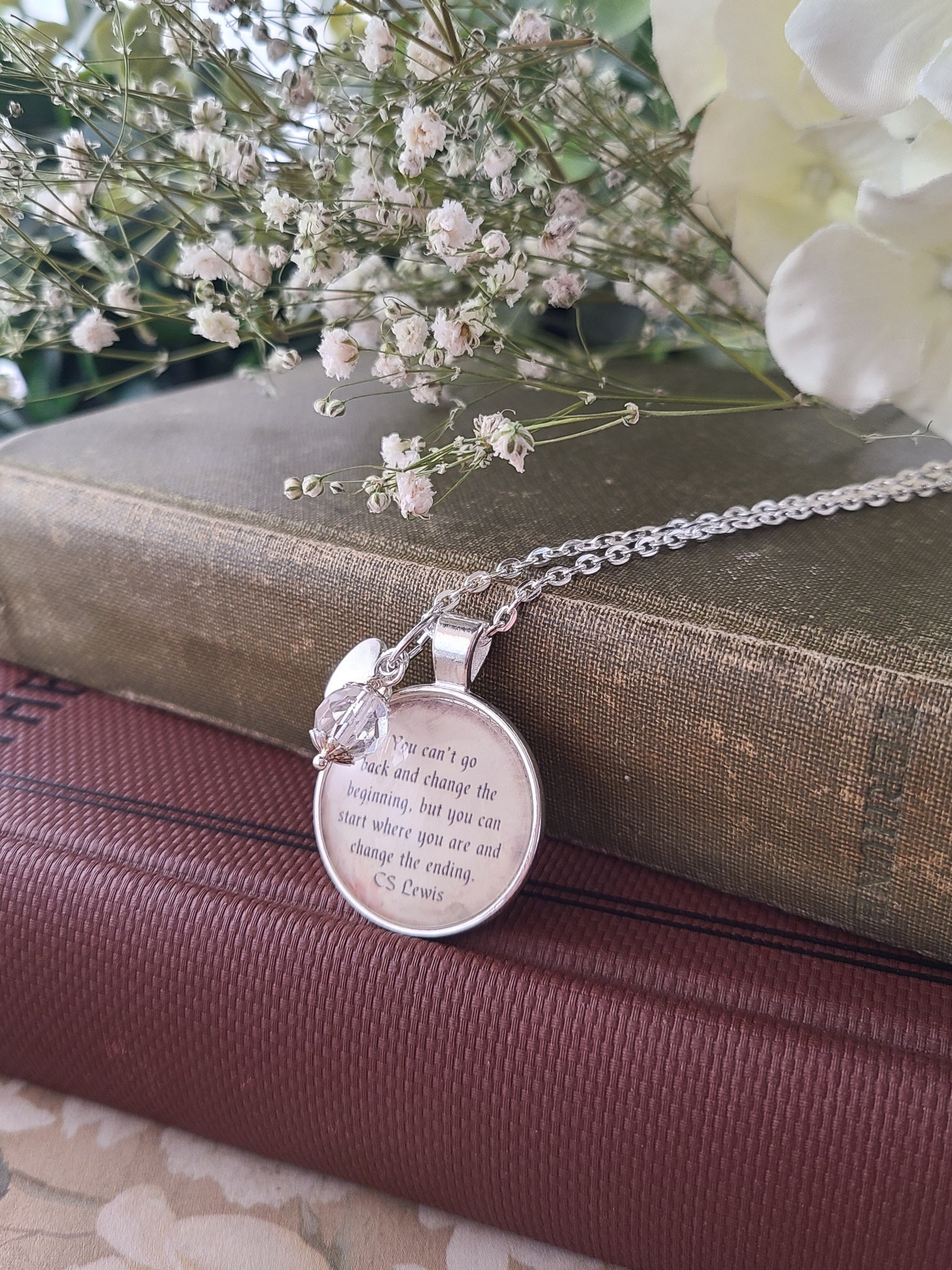C.S. Lewis You Can't Go Back Necklace | Change the Ending Quote | Inspirational Gift, Graduation Gift, New Beginning Gift | Personalized | Keychain