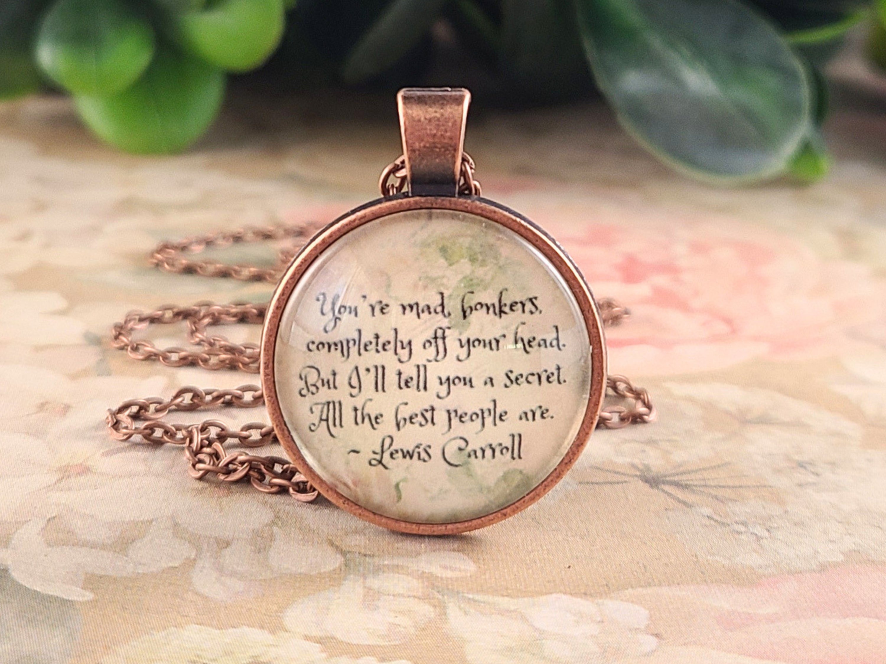 Alice in Wonderland Quote Necklace | You're Mad Bonkers |  Personalized Gift for Her | Lewis Carroll | Keychain