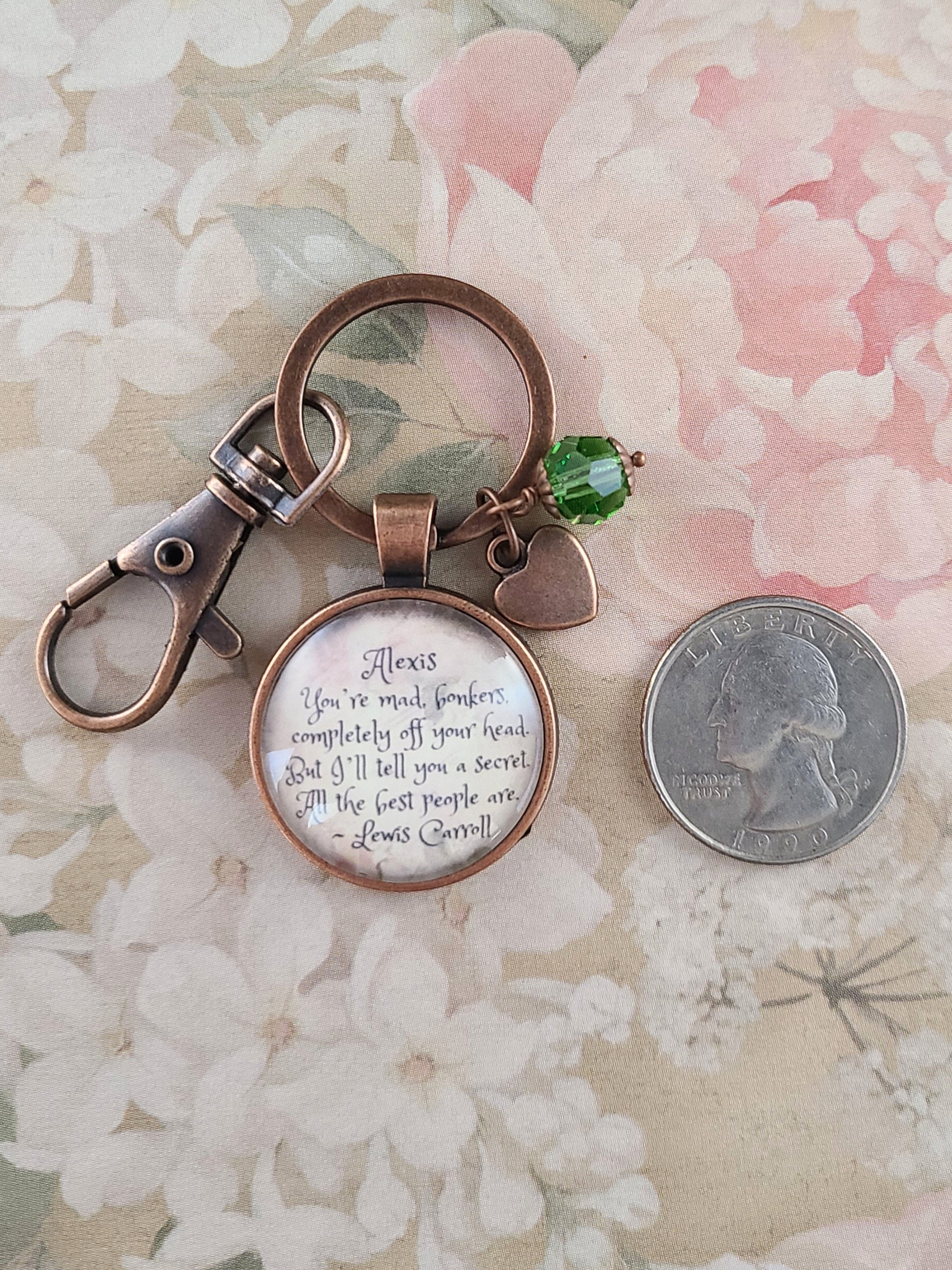 Alice in Wonderland Quote Necklace | You're Mad Bonkers |  Personalized Gift for Her | Lewis Carroll | Keychain