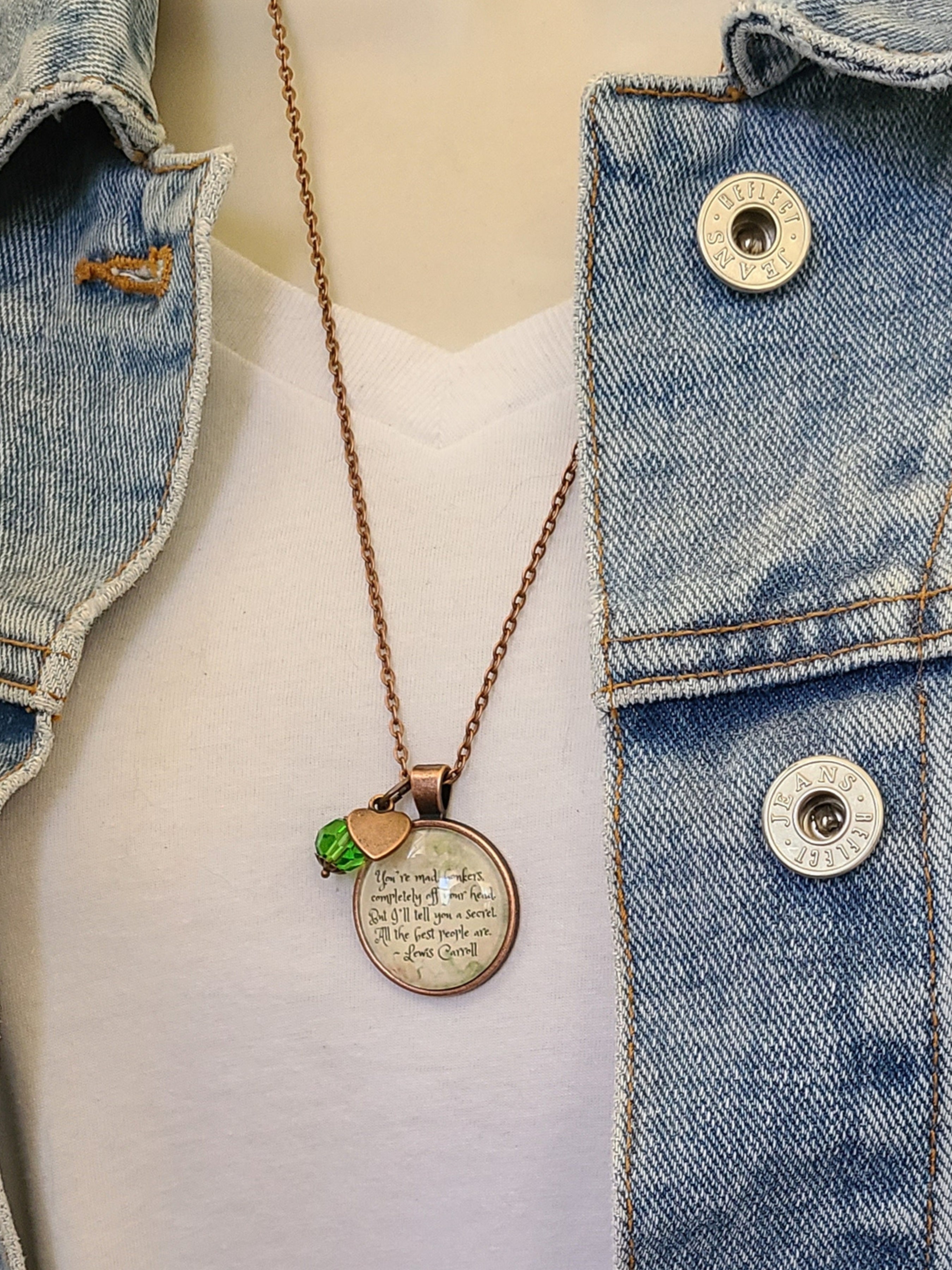 Alice in Wonderland Quote Necklace | You're Mad Bonkers |  Personalized Gift for Her | Lewis Carroll | Keychain