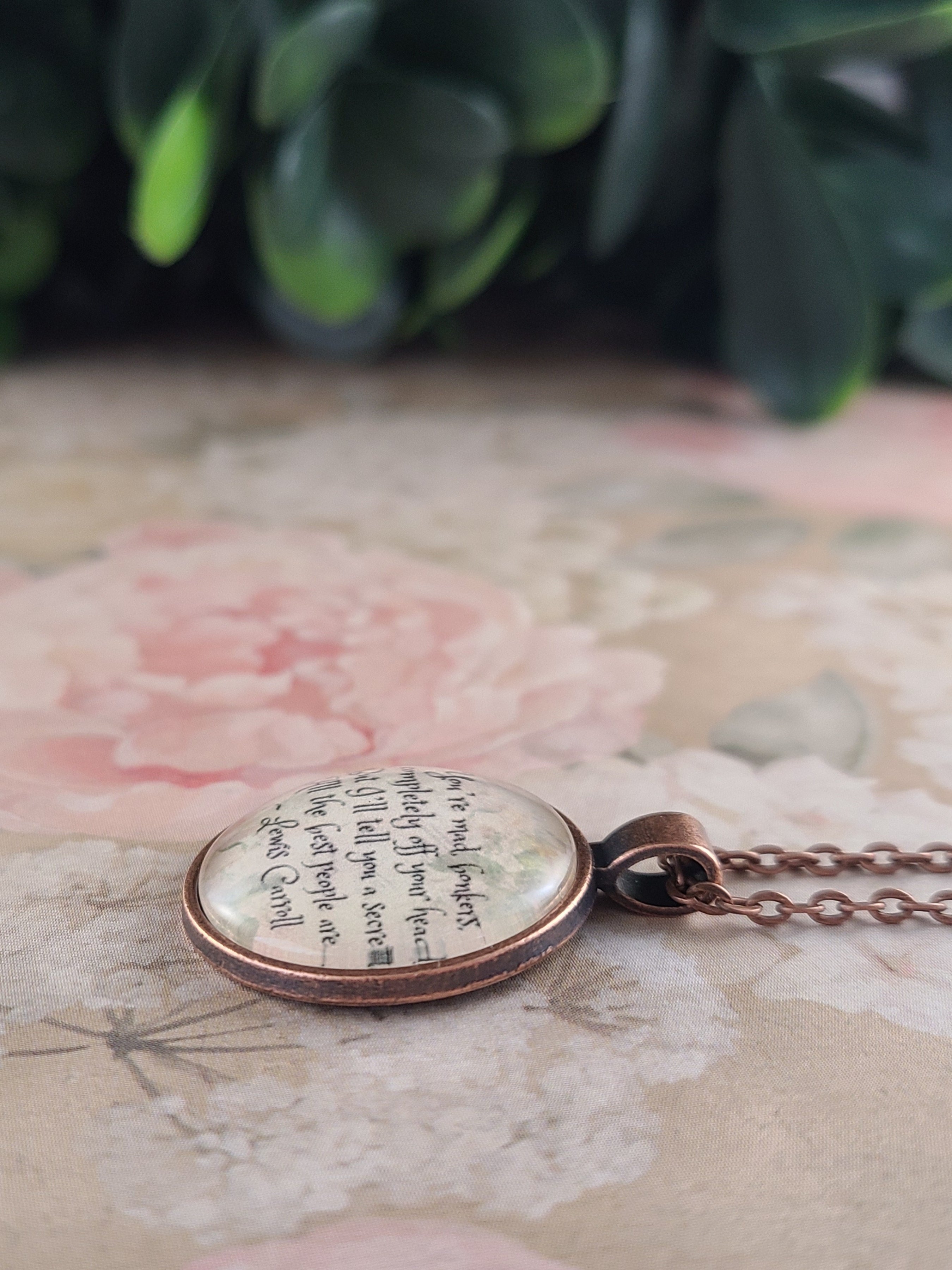 Alice in Wonderland Quote Necklace | You're Mad Bonkers |  Personalized Gift for Her | Lewis Carroll | Keychain