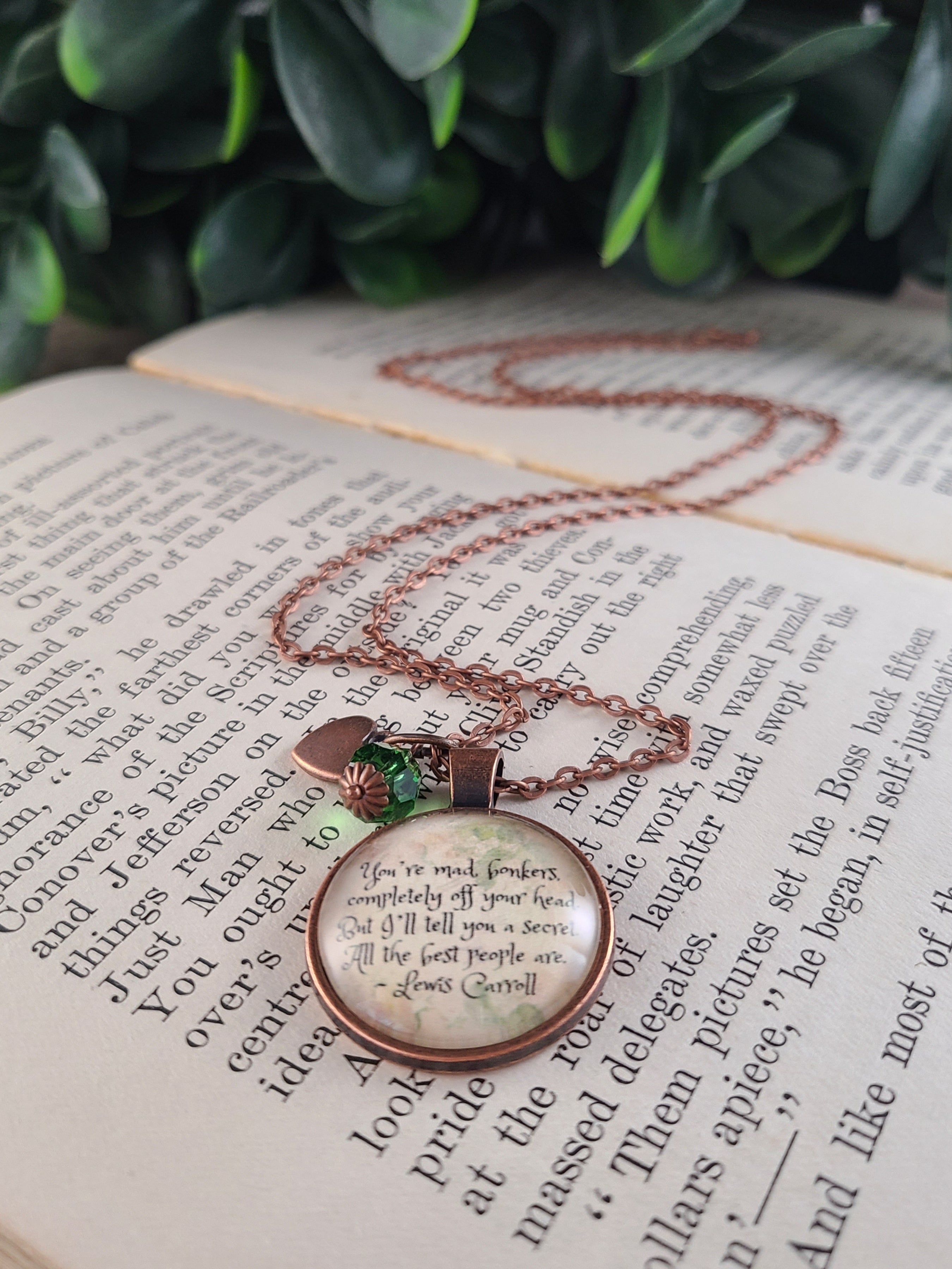 Alice in Wonderland Quote Necklace | You're Mad Bonkers |  Personalized Gift for Her | Lewis Carroll | Keychain