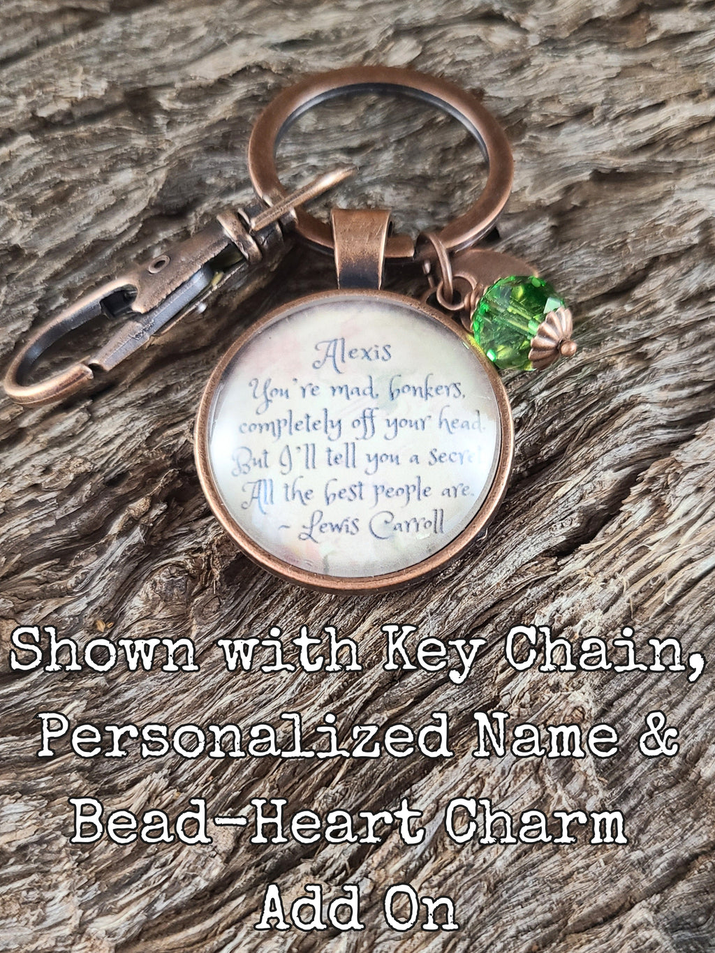 Alice in Wonderland Quote Necklace | You're Mad Bonkers |  Personalized Gift for Her | Lewis Carroll | Keychain